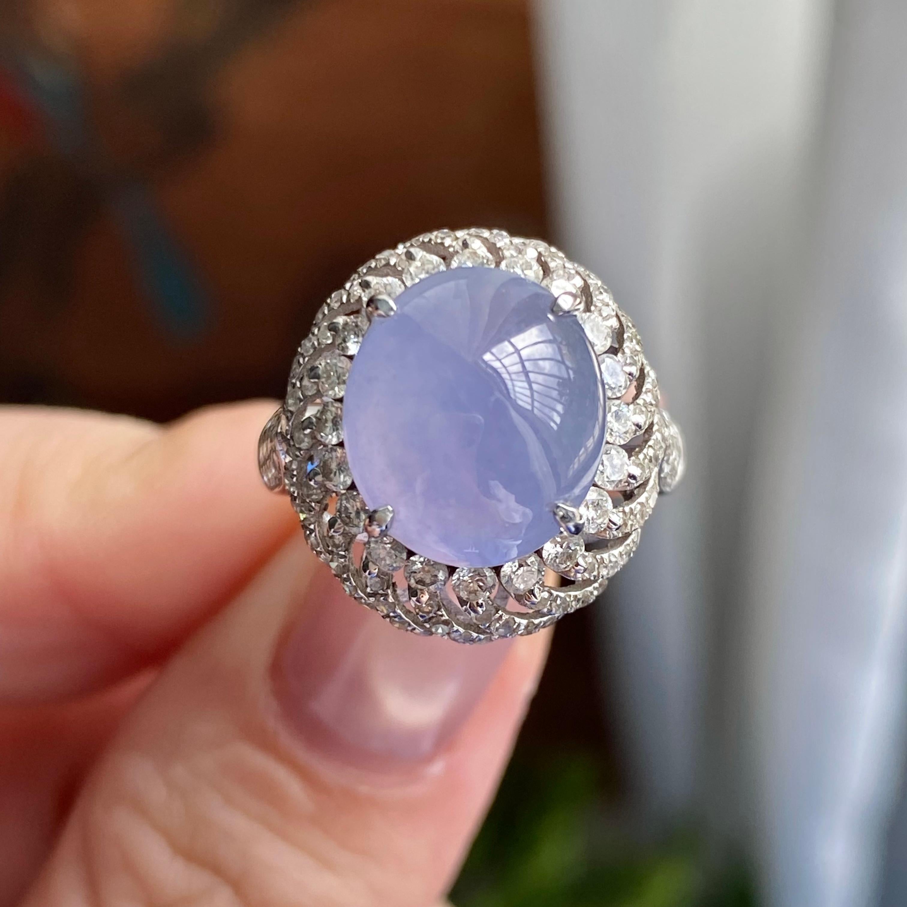 18k金钻镶冰种紫罗兰蛋面戒指（yc235140）