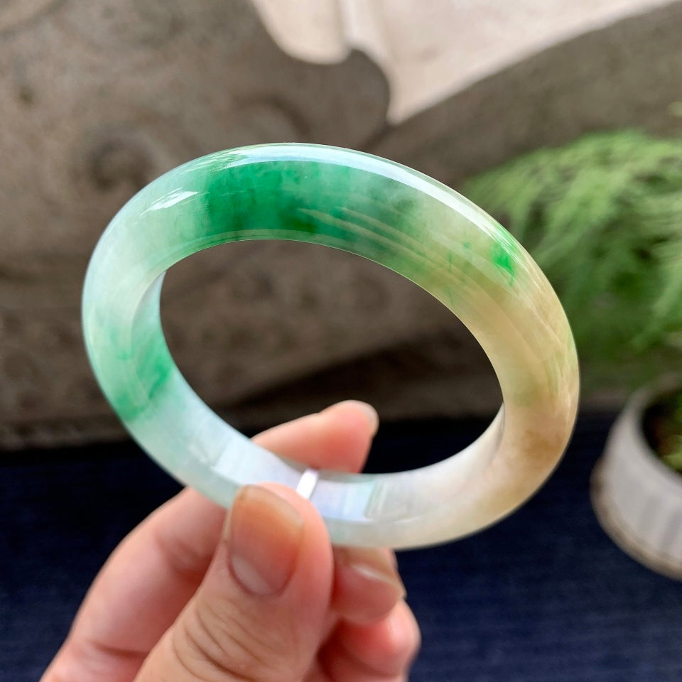 糯种黄加绿平安镯（51.2mm）（yc089898）
