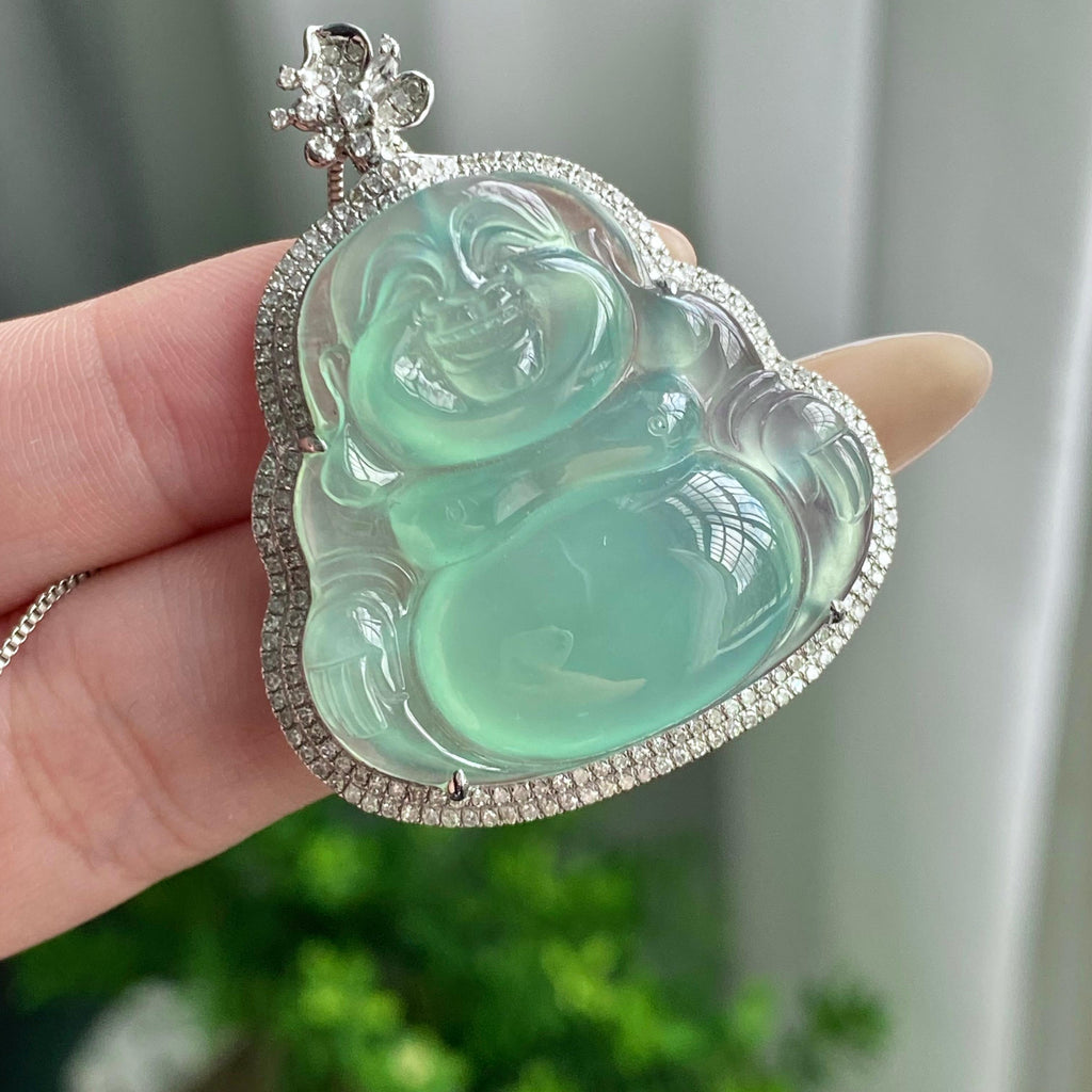 18k金钻镶冰种晴底佛公吊坠（yc206342）