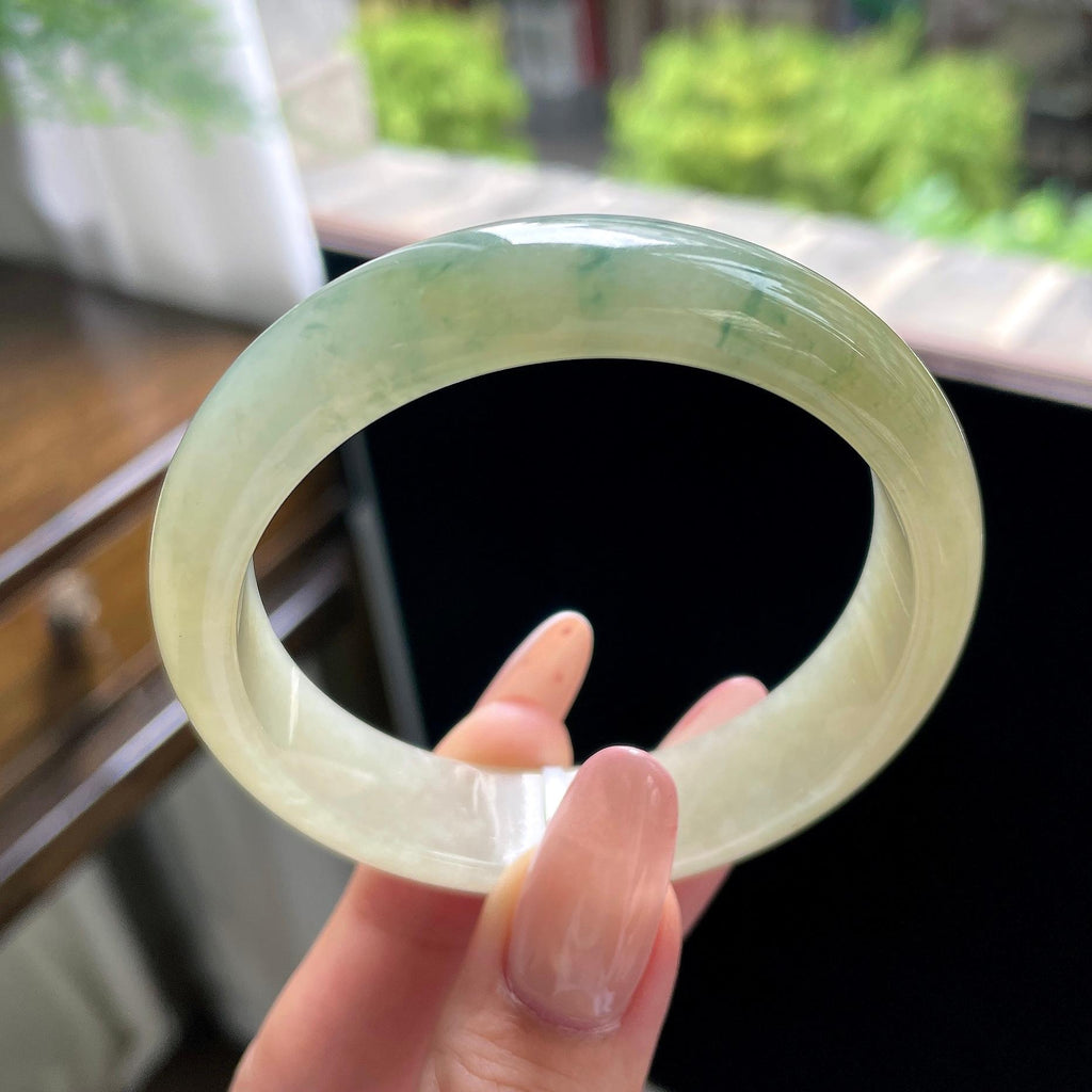 细糯种冰糖雪梨黄翡飘花正圈平安镯 56圈 天然缅甸A货翡翠（yc703248）