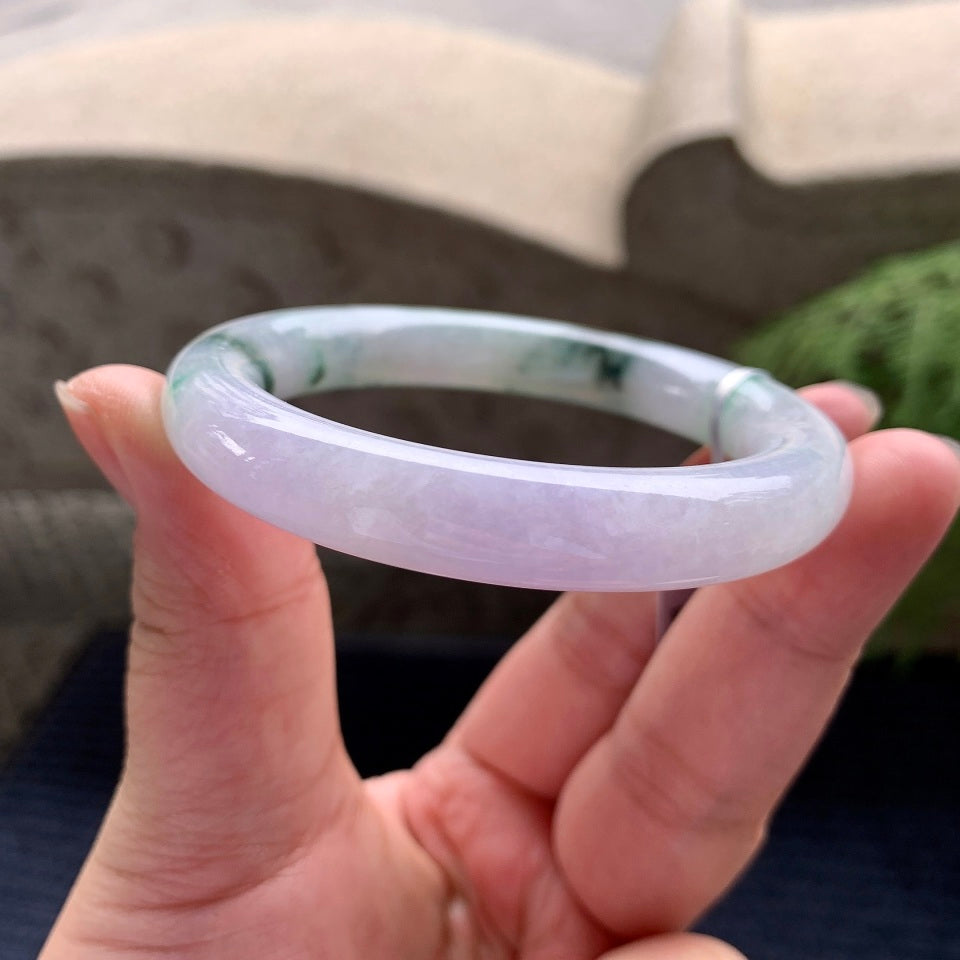 糯种飘花带淡紫罗兰圆条手镯（52.6mm）（yc088747）