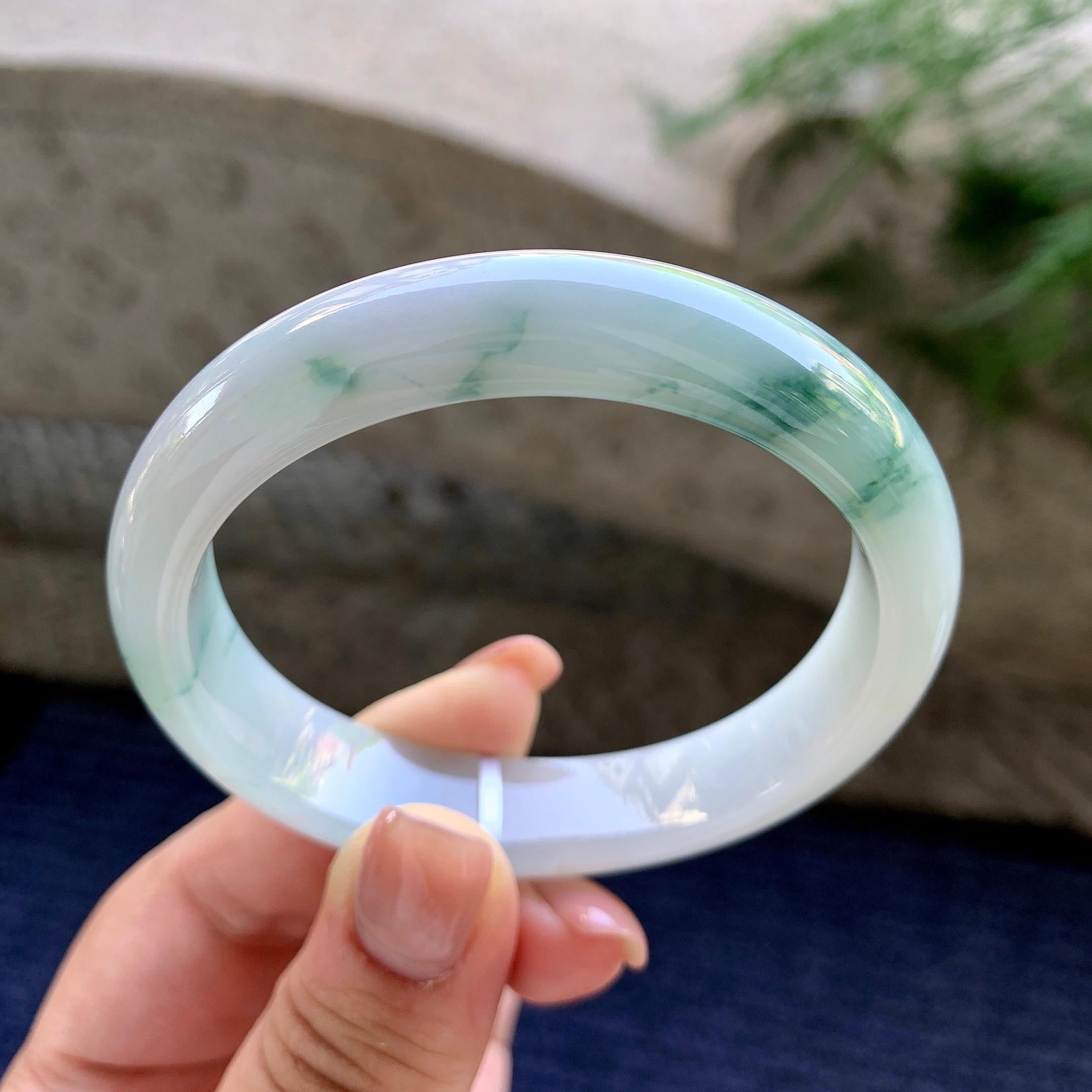 细糯种飘蓝花贵妃手镯 57圈口 天然缅甸A货翡翠（yc501084）