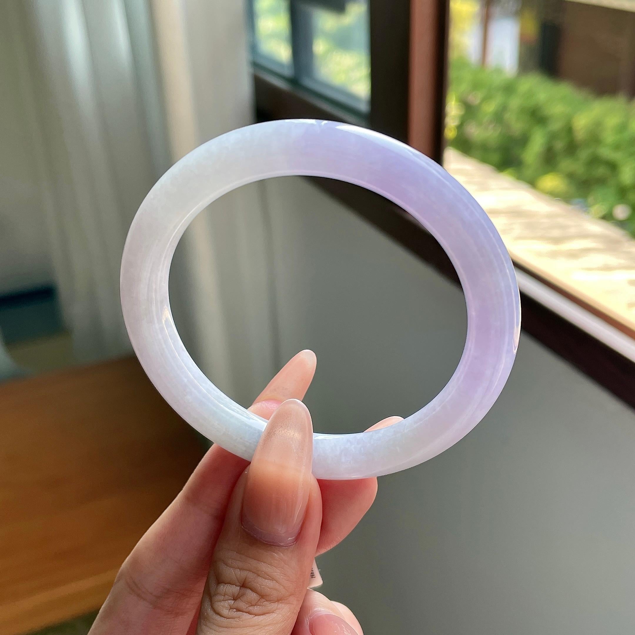 糯种紫罗兰圆条 57圈口 天然缅甸A货翡翠（yc508735）