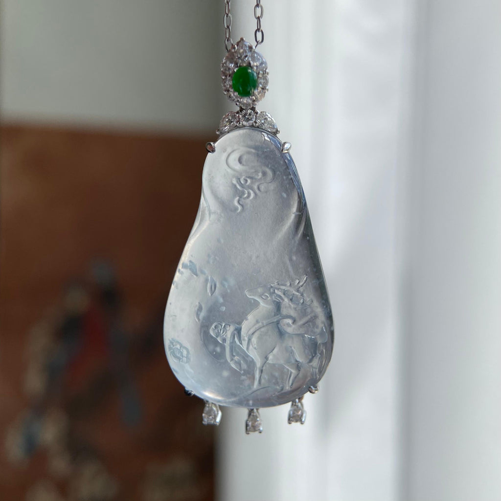 18k金钻镶冰玻种雪花棉小鹿吊坠（yc209963）