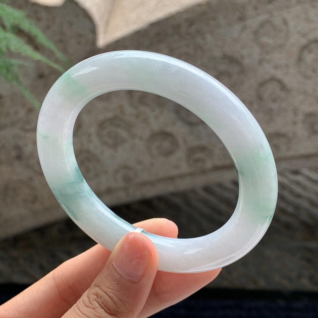 细糯种 飘花圆条手镯 56.5圈 天然缅甸A货翡翠（yc701181）