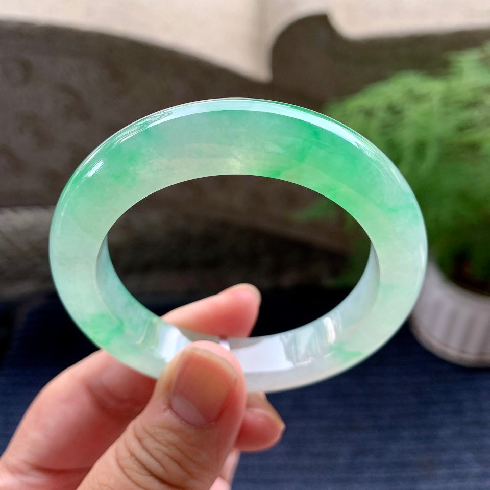 糯冰种飘绿平安镯（51.3mm）（yc099428）
