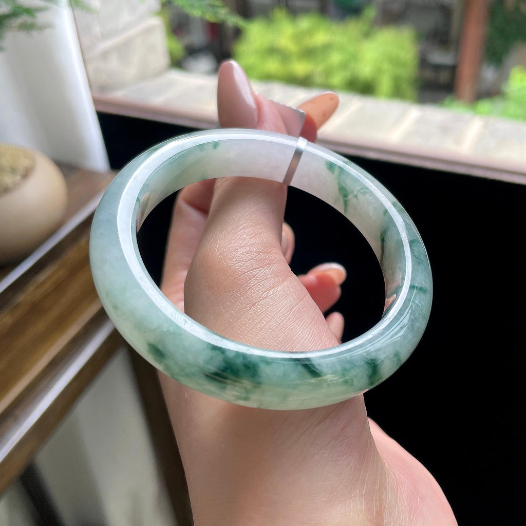 细糯种飘花正圈平安镯 54圈 天然缅甸A货翡翠（yc693146）