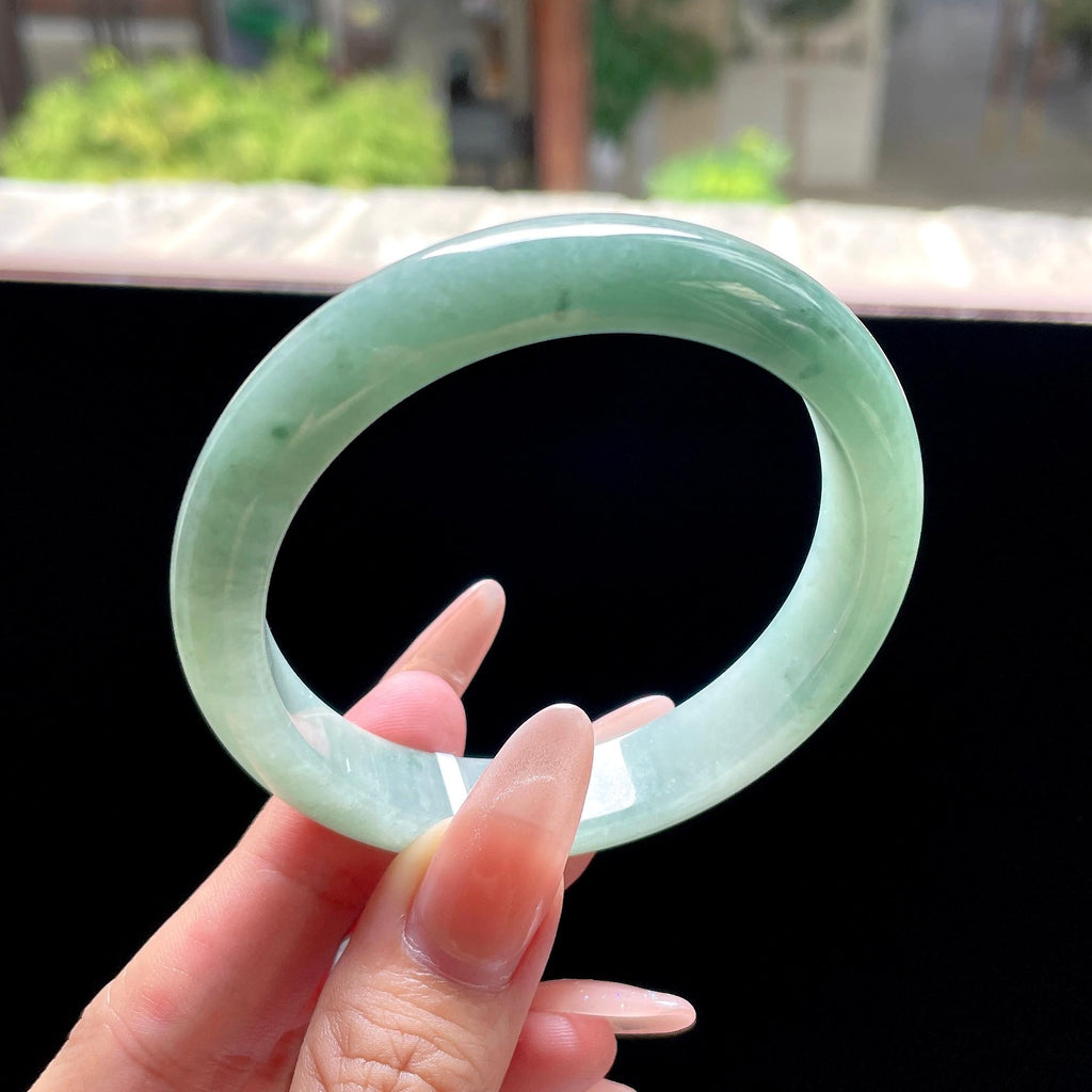 细糯种油青色湖水绿正圈平安镯 57.6圈 天然缅甸A货翡翠（yc522696）