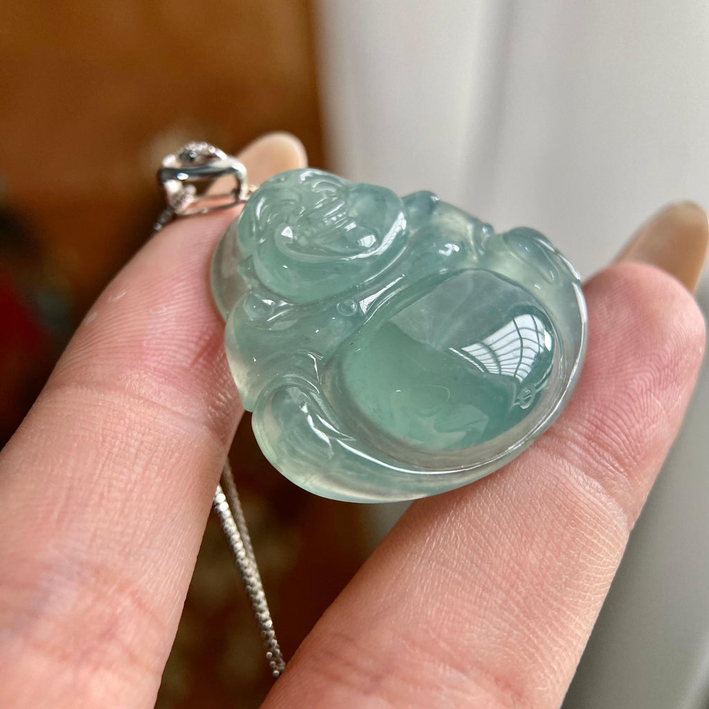 18k金钻镶冰种蓝底佛公吊坠（yc223796）