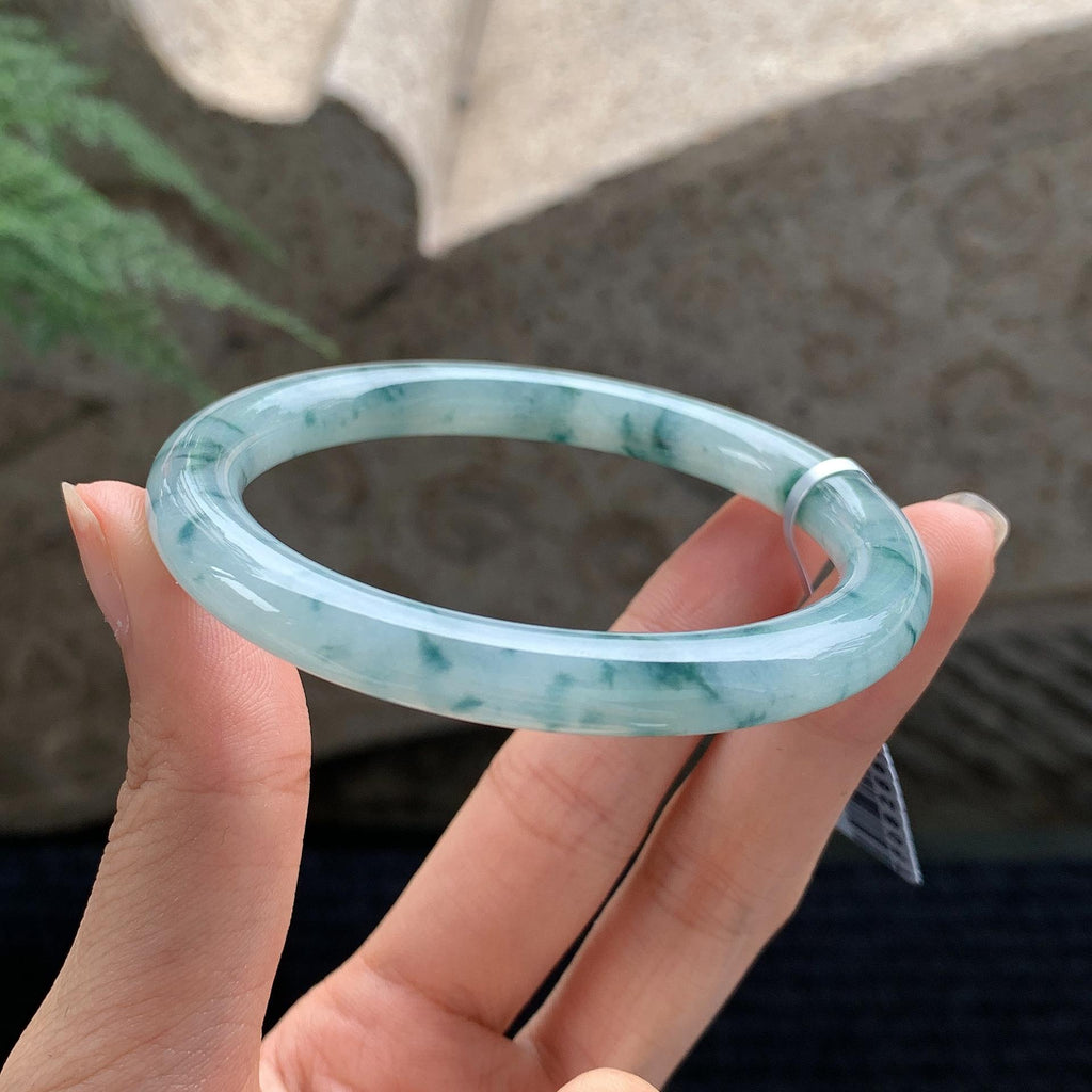 糯冰种飘花圆条手镯 54.5圈 （yc694786）