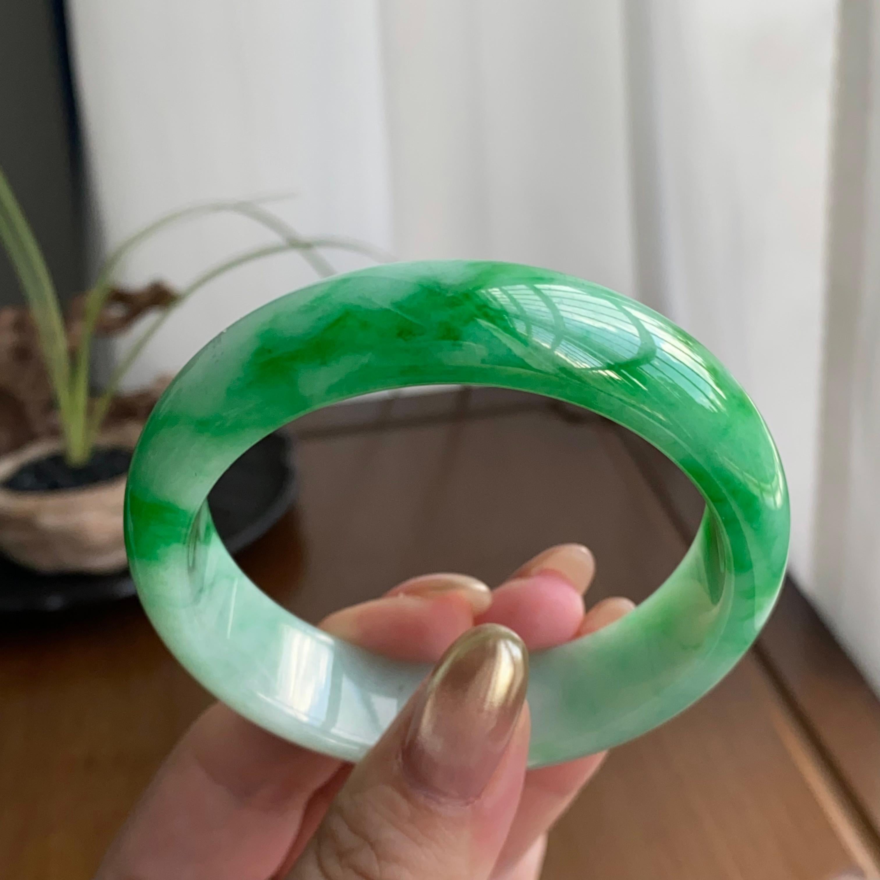 细糯种辣阳绿色花平安镯（56圈）（yc258987）