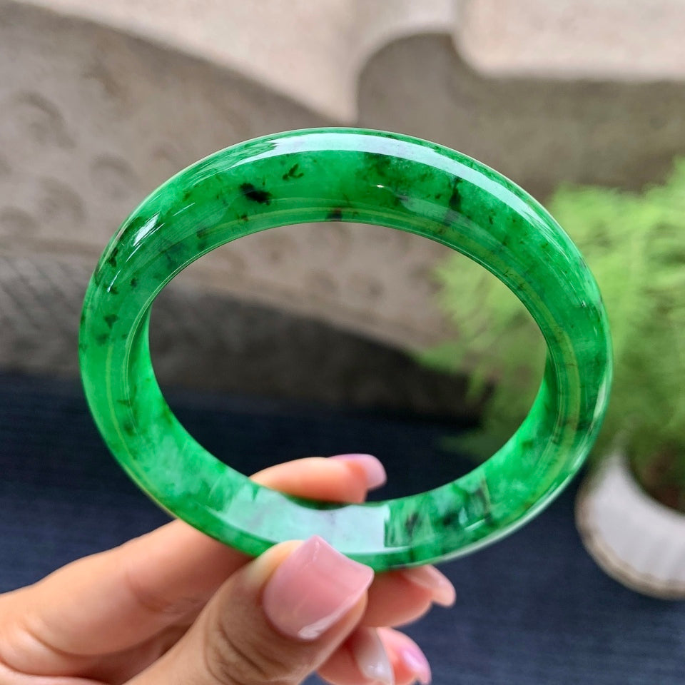 细糯种满绿平安镯（56mm）（yc090116）