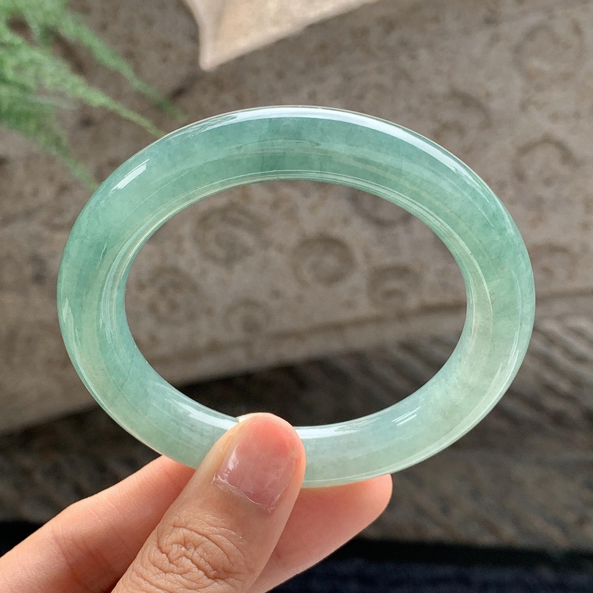 细糯种 湖水绿圆条手镯 54.5圈 天然缅甸A货翡翠（yc701175）