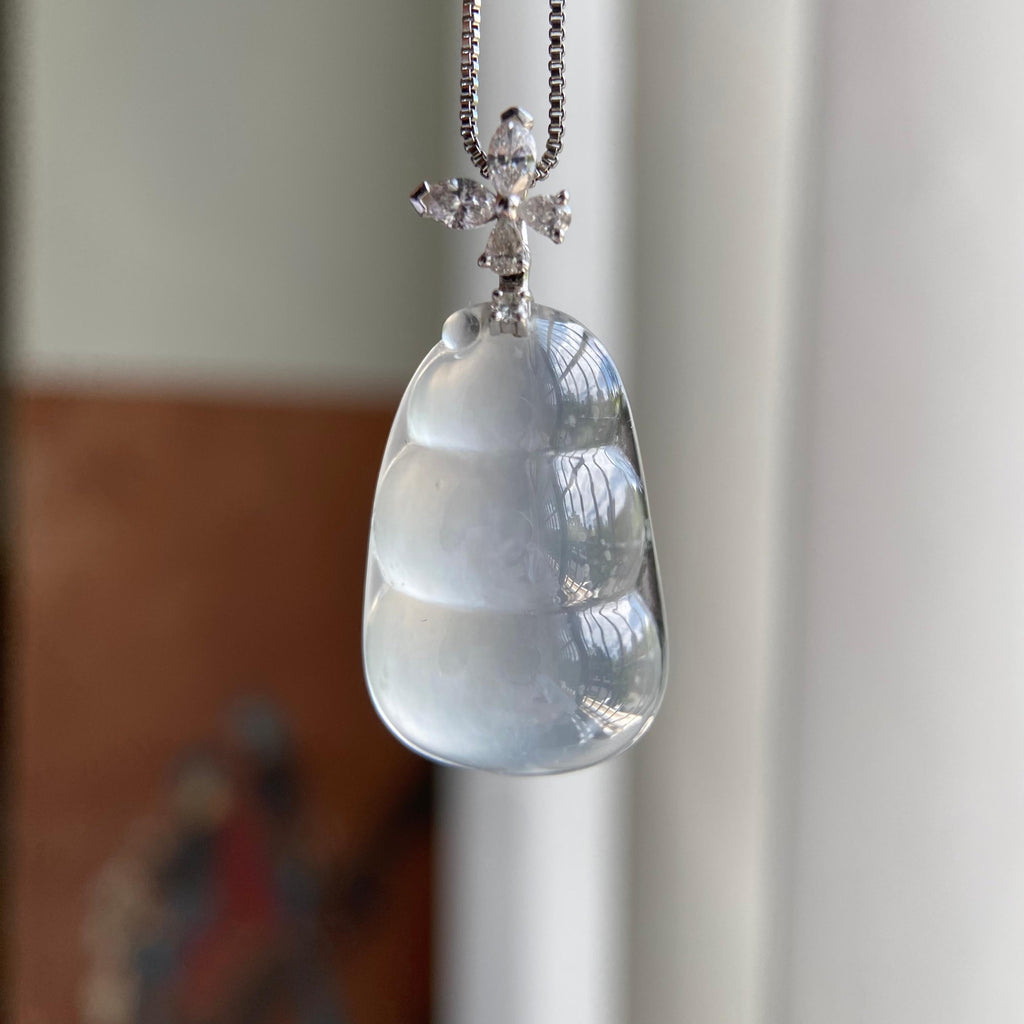 18k金钻镶高冰种雪花棉福豆吊坠（yc209944）