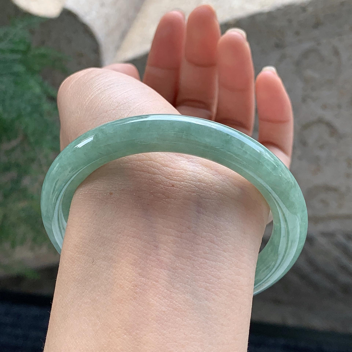 糯种 湖水绿圆条手镯 54.5圈 天然缅甸A货翡翠（yc699566）