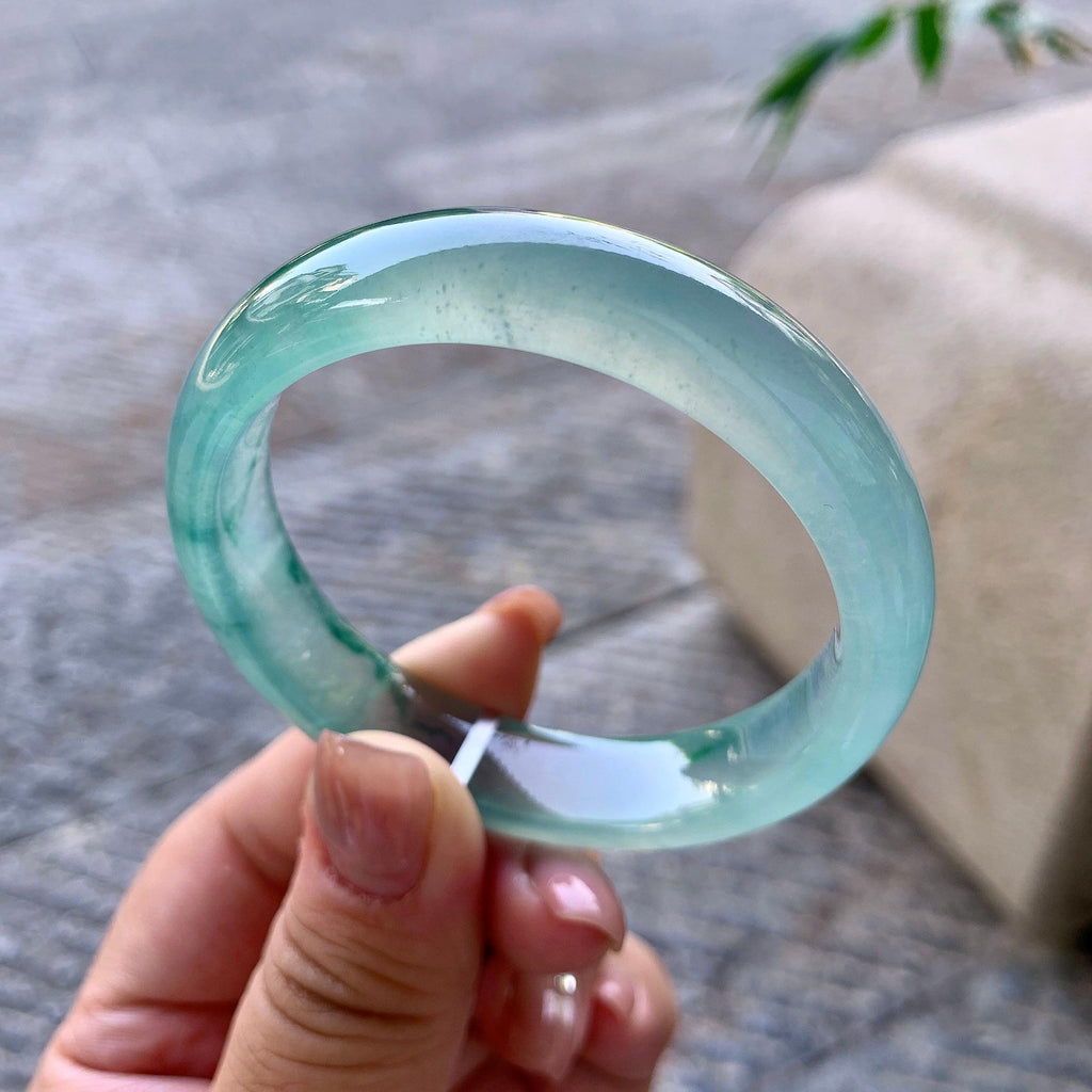 冰种晴水飘蓝花正圈平安镯 54圈口 天然缅甸A货翡翠（yc508663）