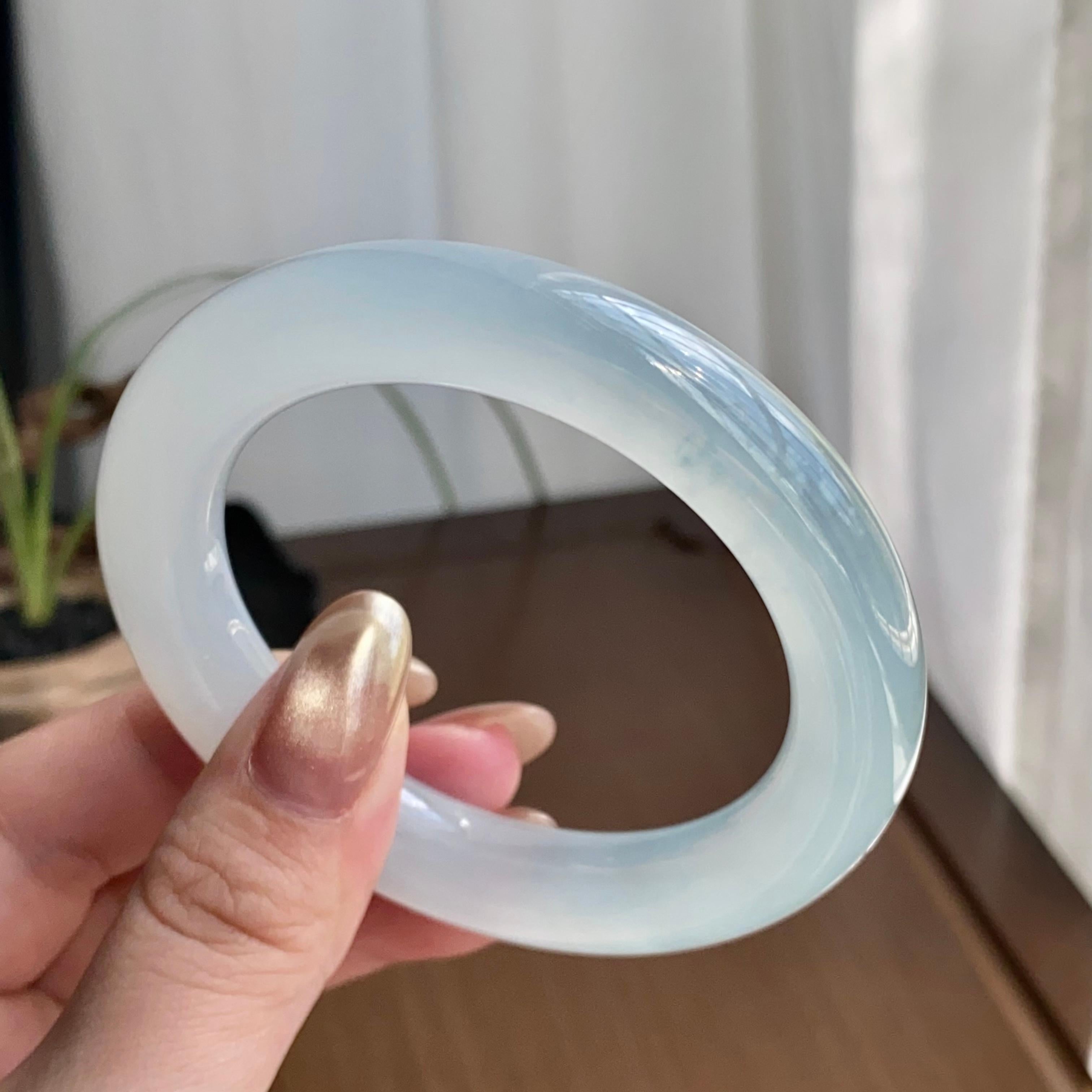 冰种雪花棉圆条手镯（53圈）（yc258944）