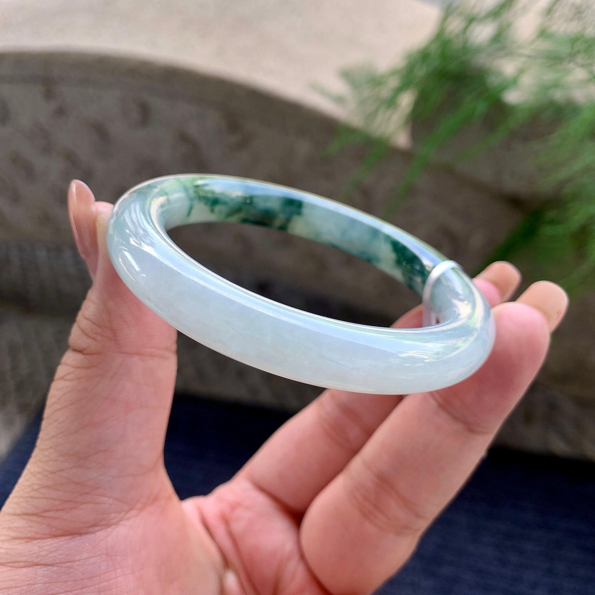 细糯种飘蓝花圆条手镯 54.2圈口 （yc699482）