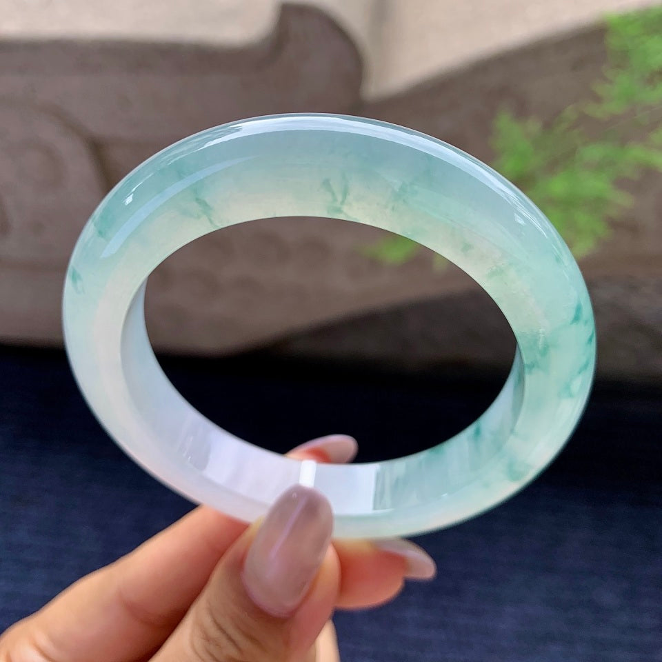 糯冰种飘花平安镯（56mm）（yc165882）