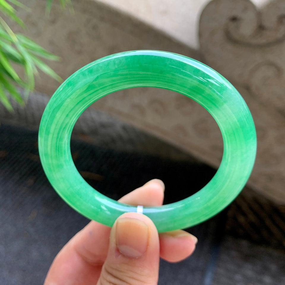 糯化满绿圆条手镯（53mm）（yc015974）