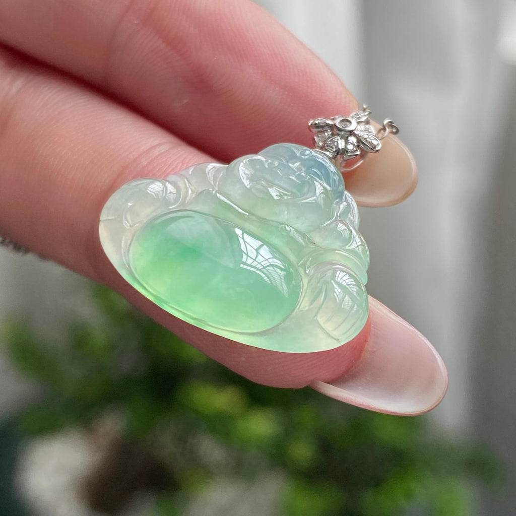 18k金钻镶冰种飘花佛公吊坠（yc200405）