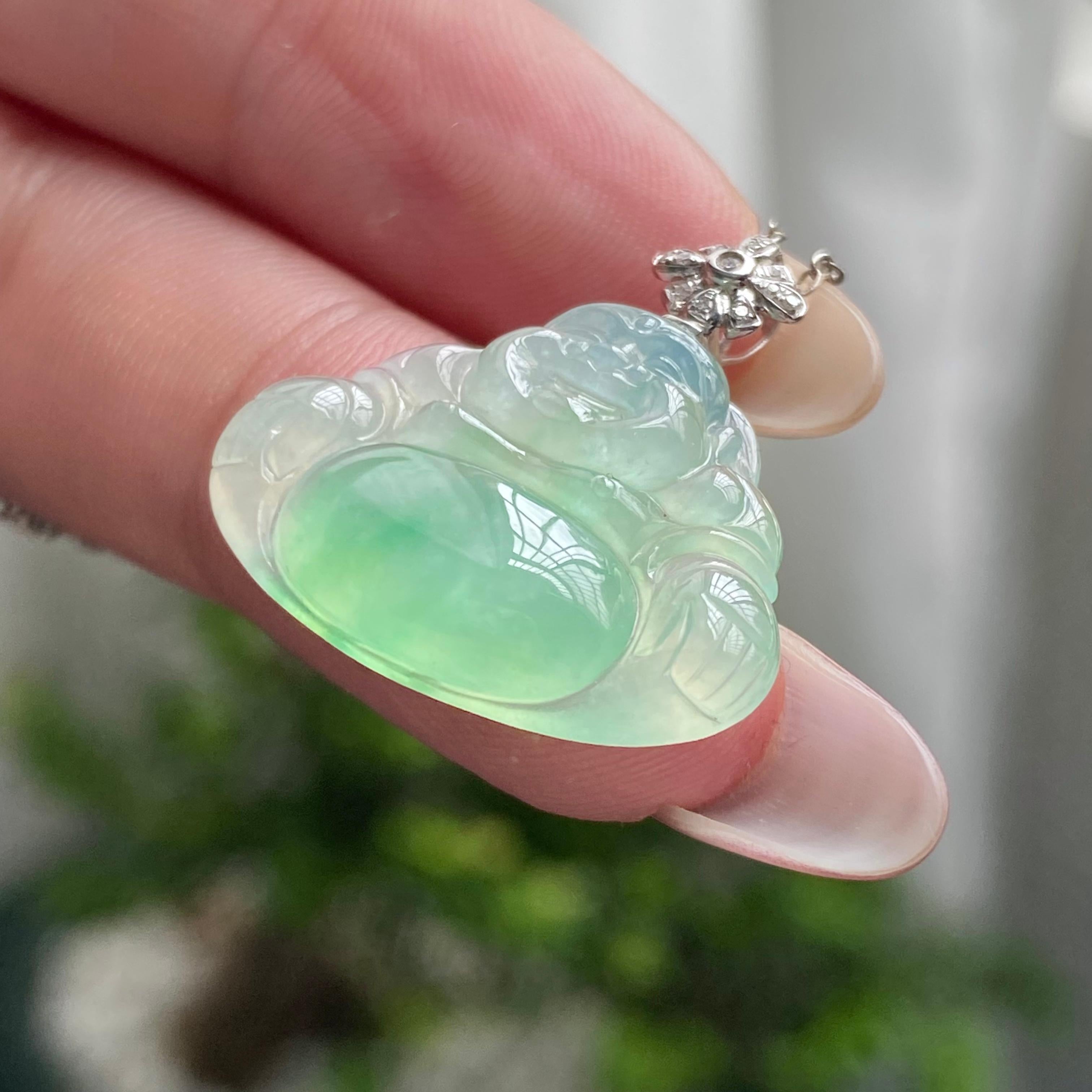 18k金钻镶冰种飘花佛公吊坠（yc200405）