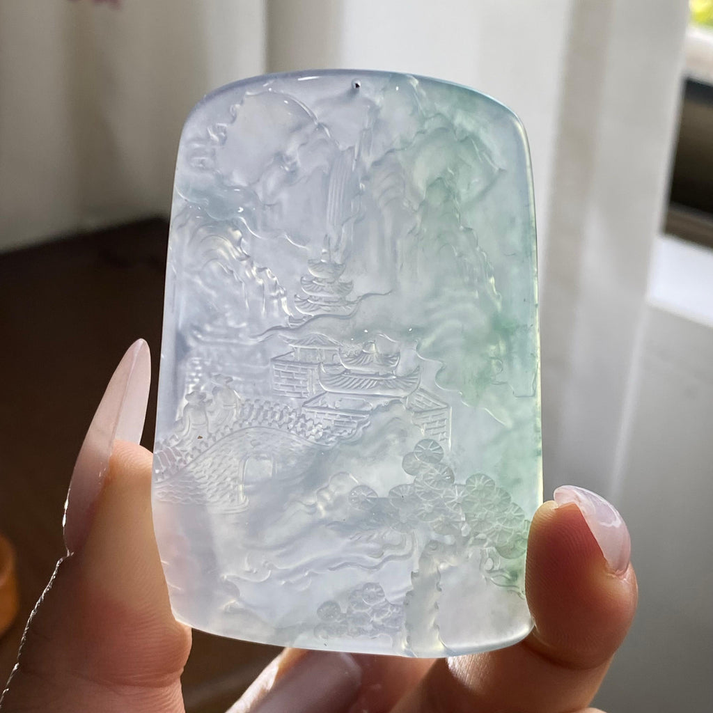 冰种飘花山水牌吊坠（yc296950）