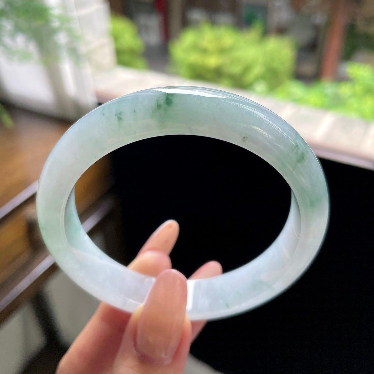 大圈口 糯冰种绿飘花正圈平安镯 59.7圈（yc709469）