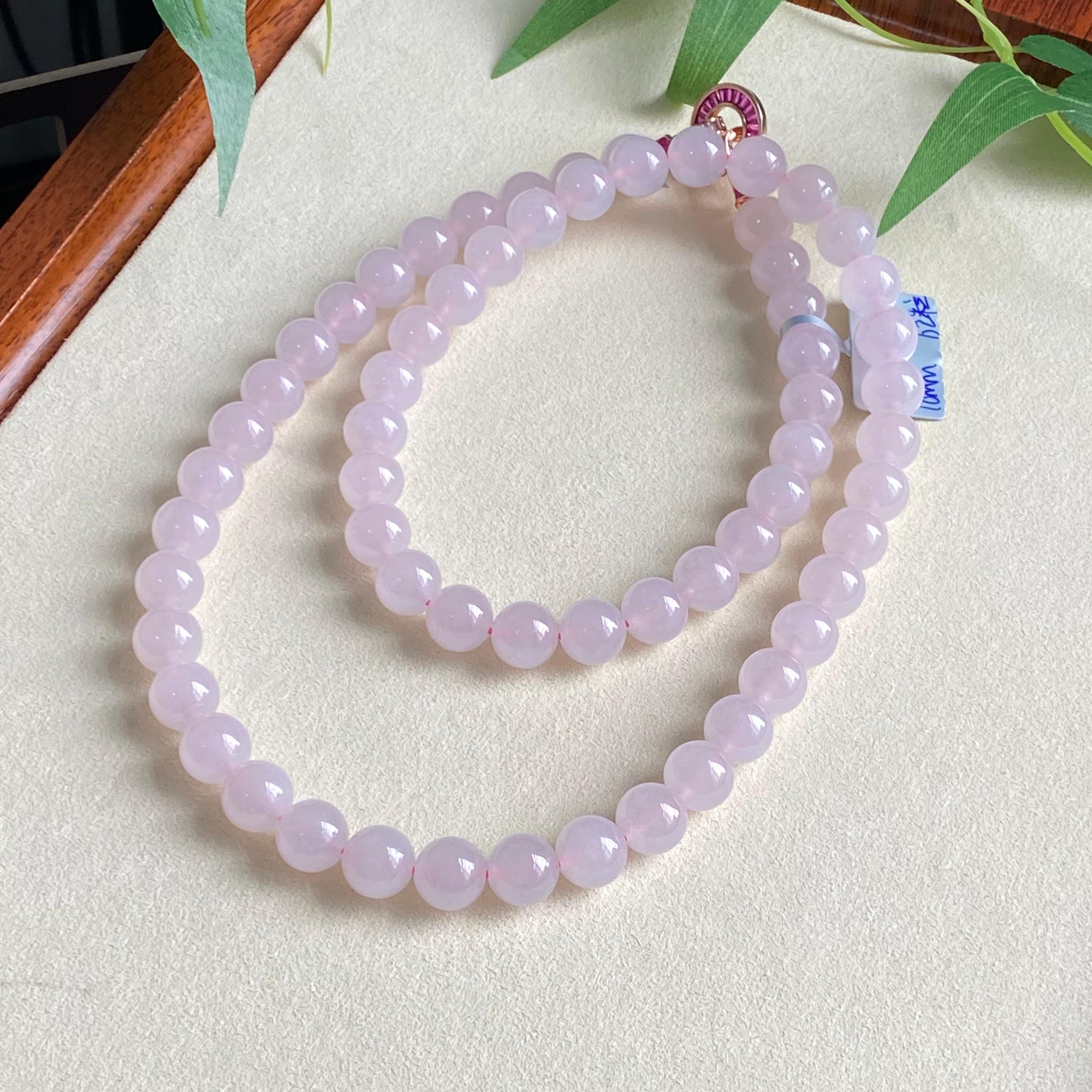 糯冰种粉紫底珠链（62颗）（yc194894）