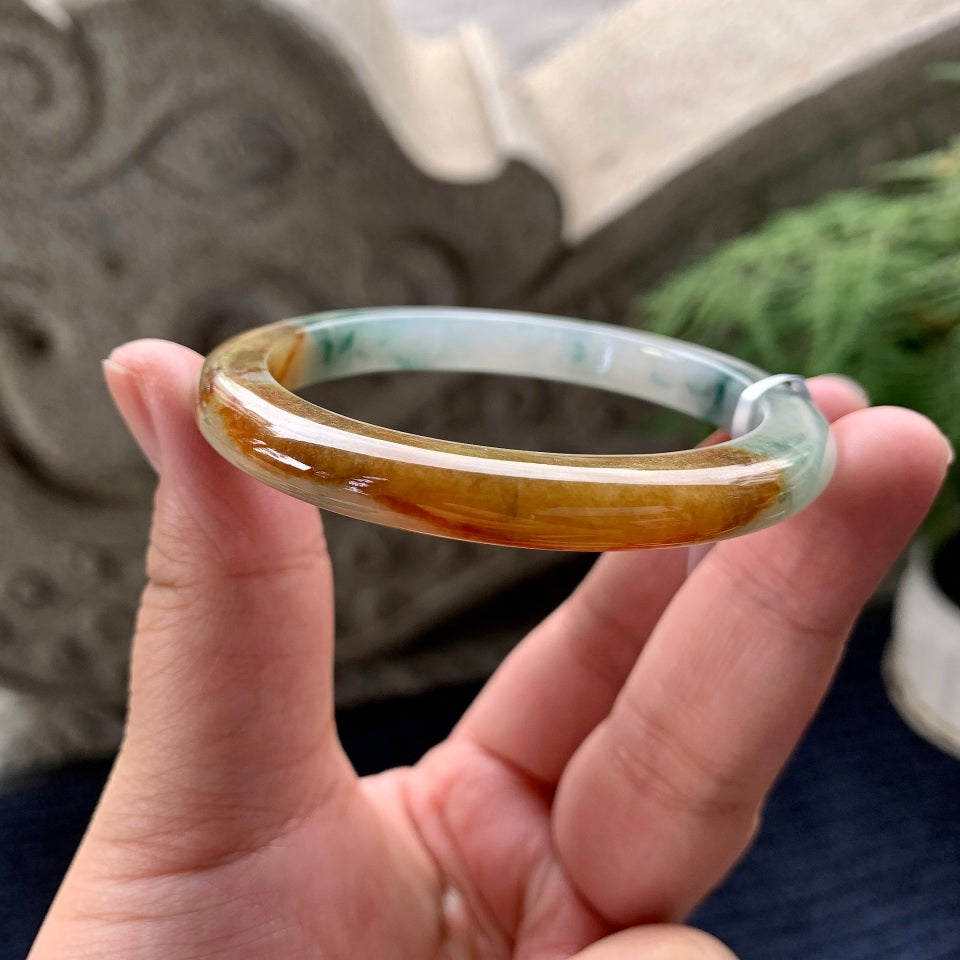 细糯种黄翡飘花平安镯（54.2mm）（yc091796）