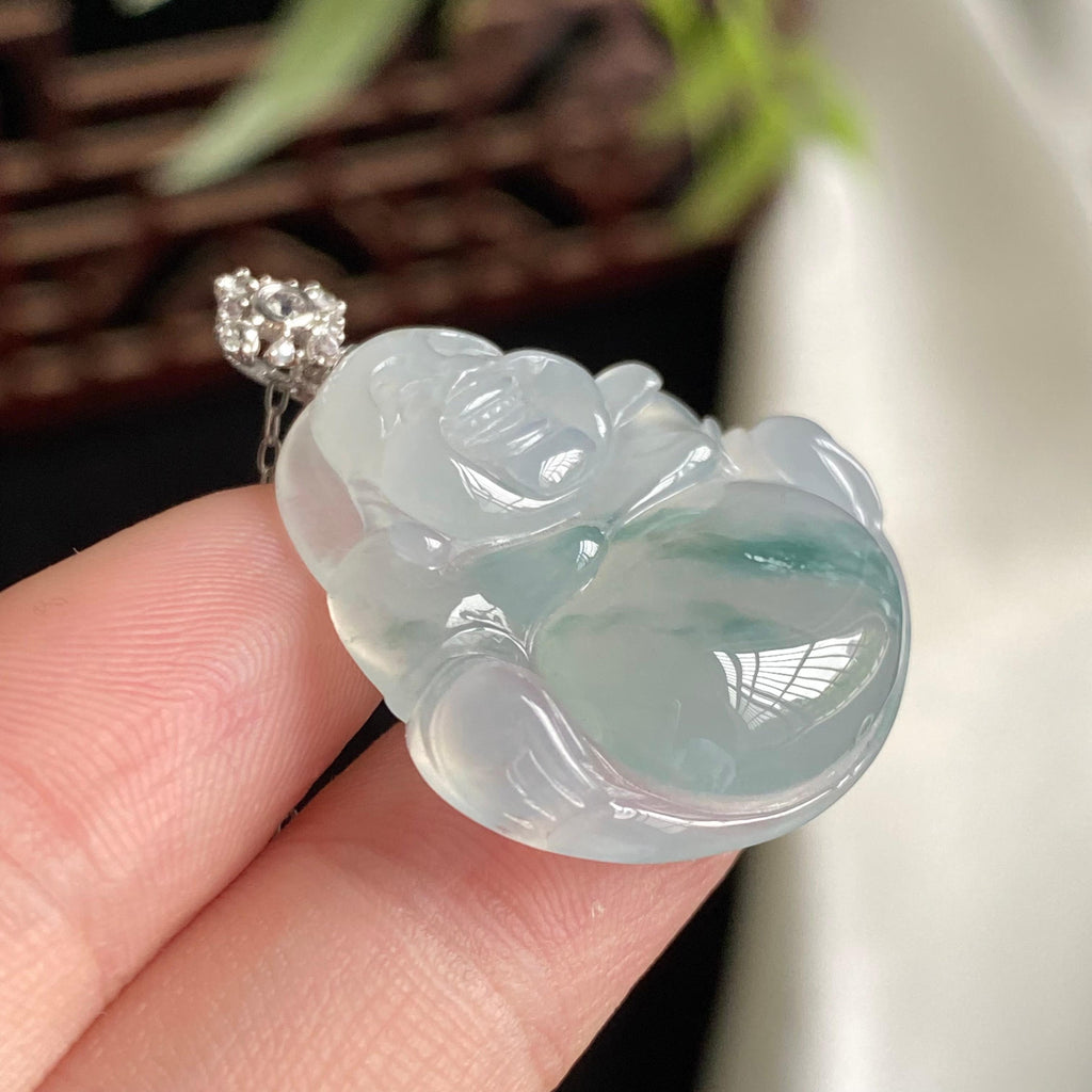 18k金钻镶冰种飘花佛公吊坠（yc197329）