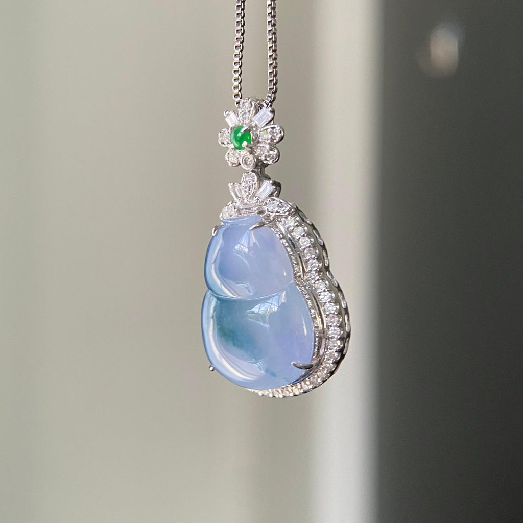 18k金钻镶冰种紫罗兰飘花葫芦吊坠（yc218402）