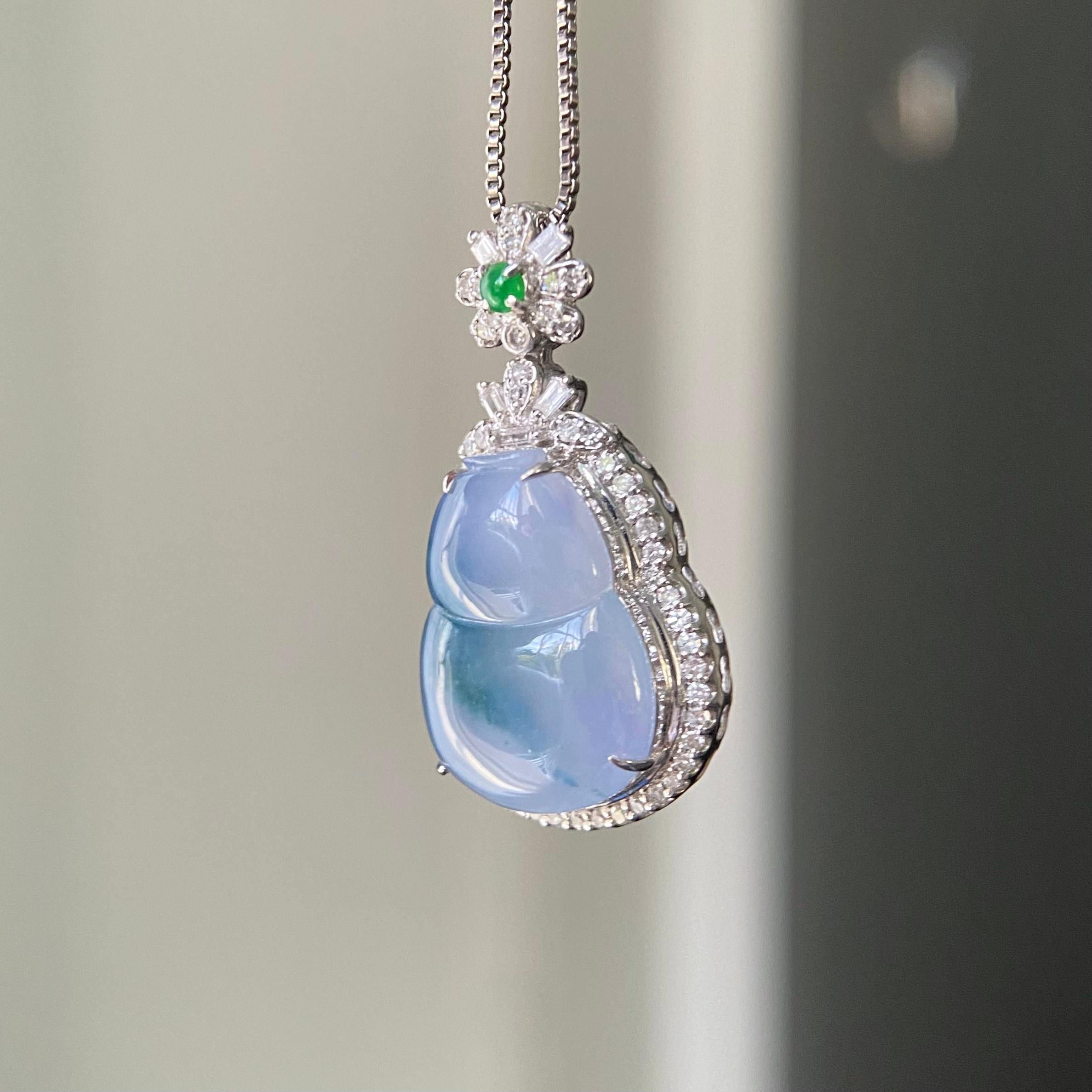 18k金钻镶冰种紫罗兰飘花葫芦吊坠（yc218402）