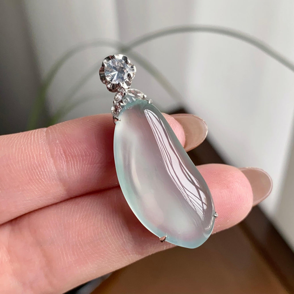 18k金钻镶冰玻种晴底福瓜吊坠（yc260820）