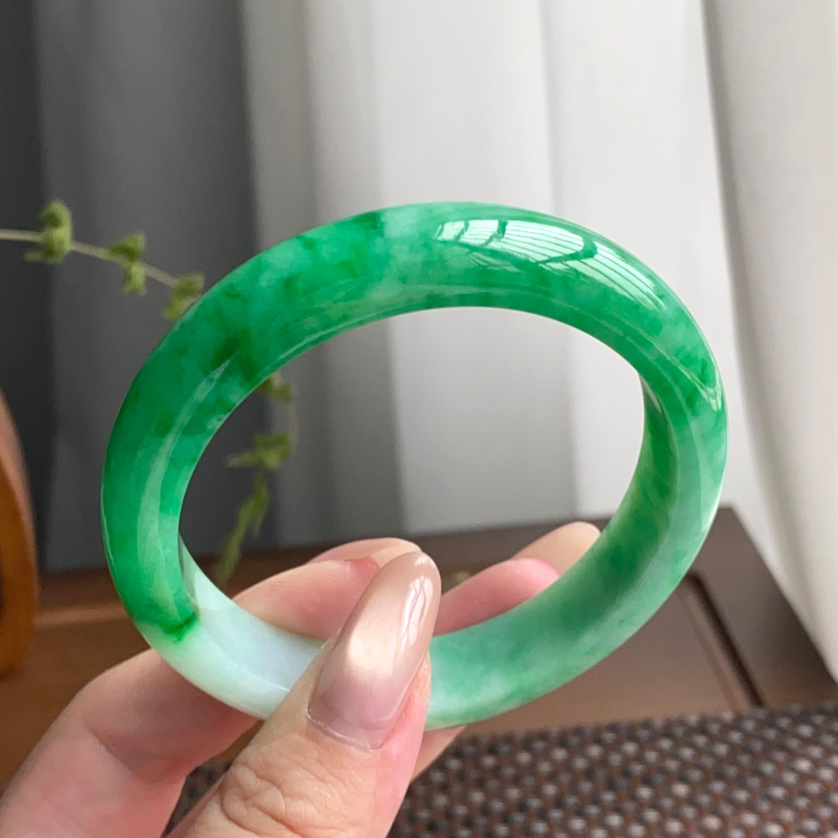 细糯种阳绿平安镯（57圈）（yc247432）