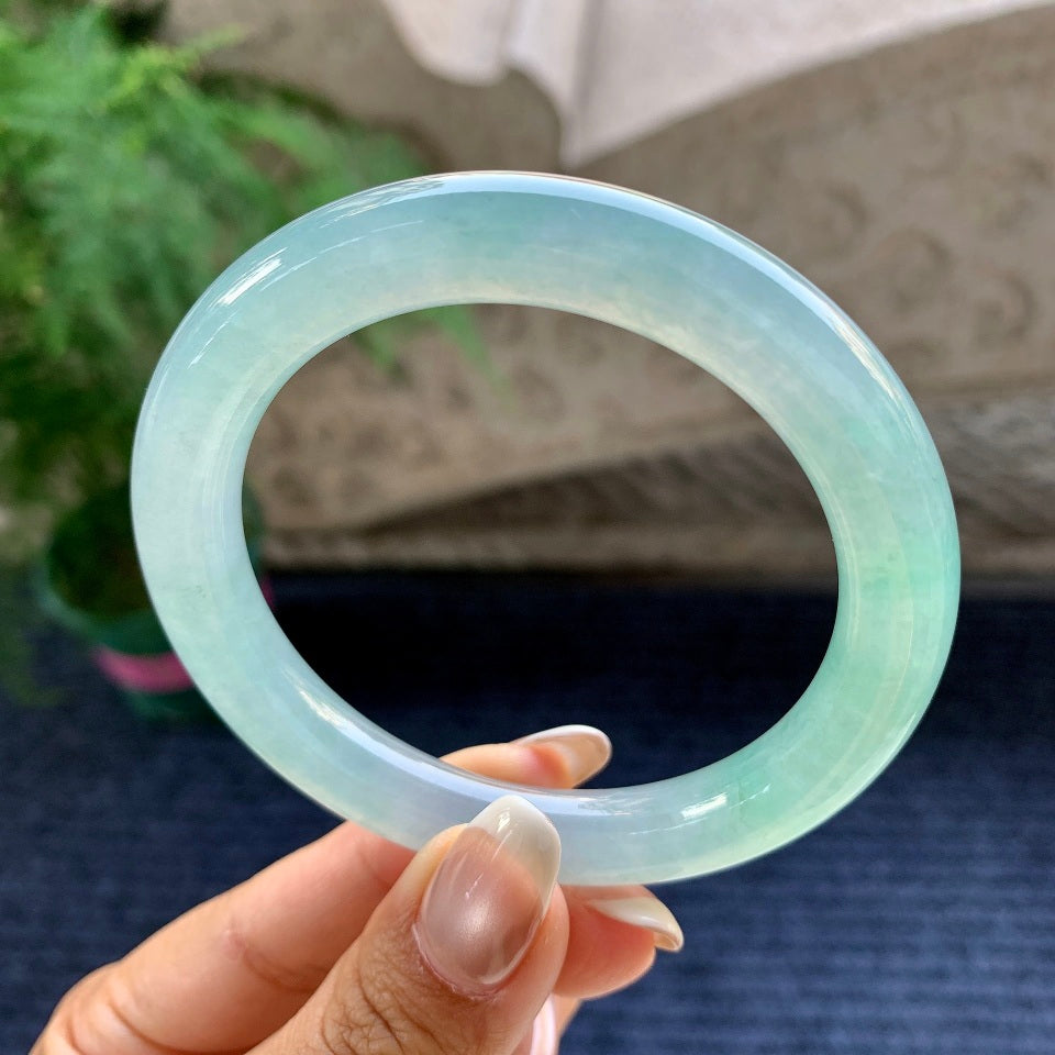 糯冰种蓝晴水圆条手镯（56.8mm）（yc079334）
