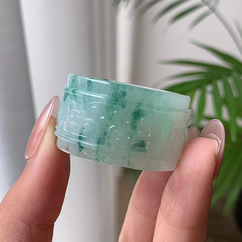 糯种飘花板戒 天然A货缅甸翡翠（yc693131）