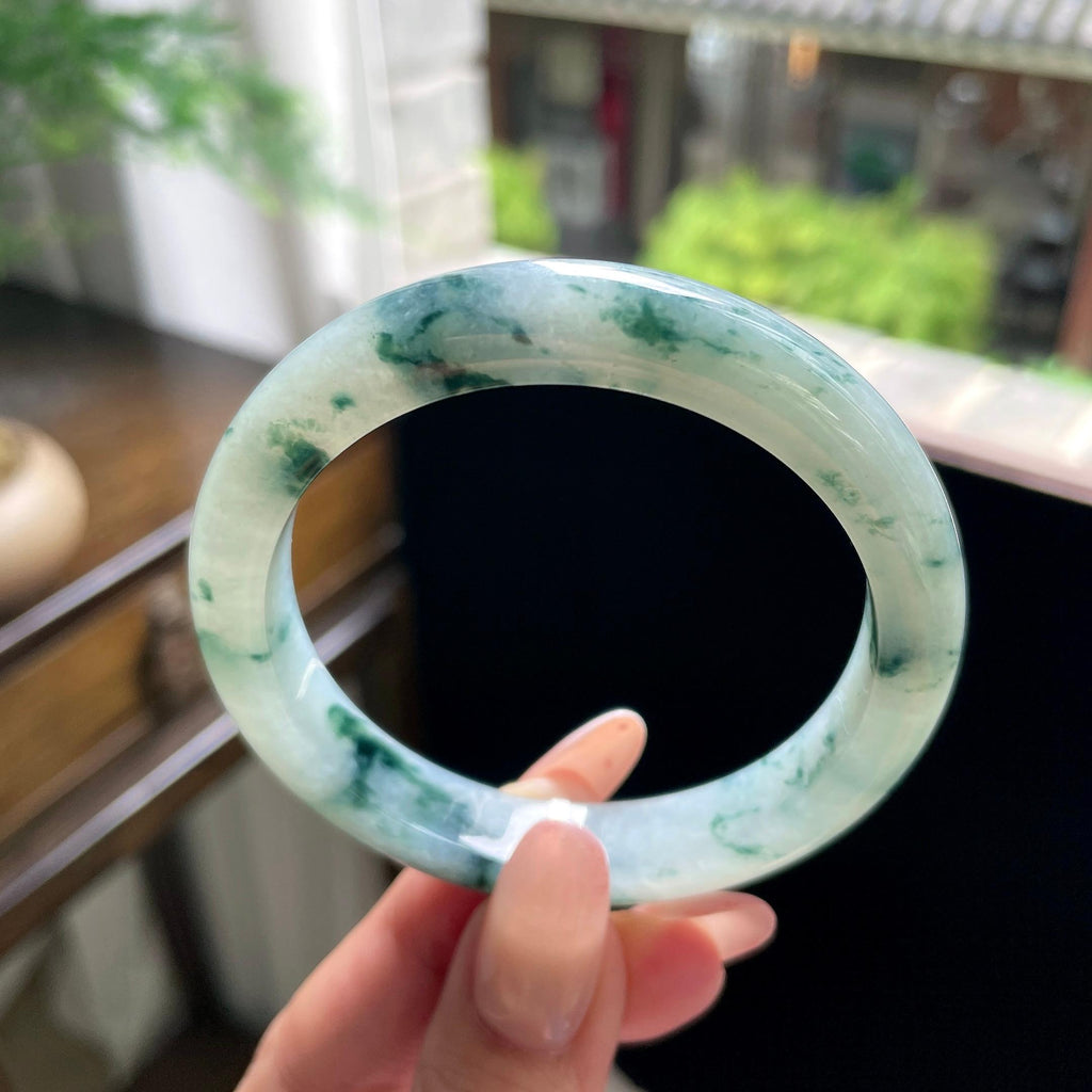细糯种飘花正圈平安镯 55圈 天然缅甸A货翡翠（yc696435）