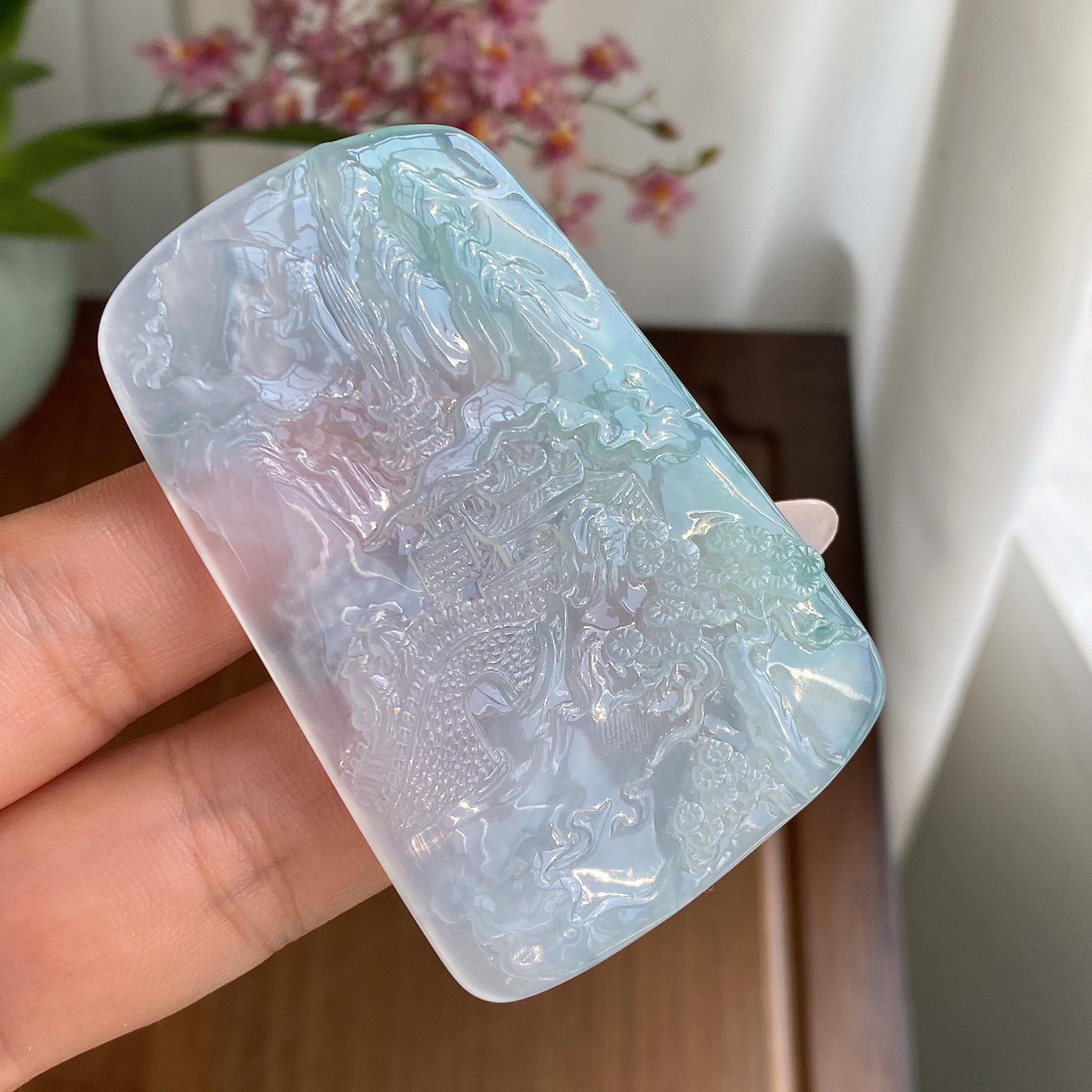 冰种飘花山水牌吊坠（yc296950）