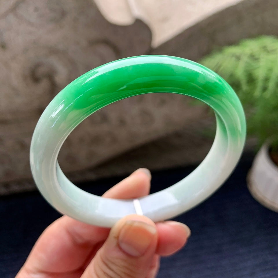 细糯种白底青平安镯（59mm）（yc090970）