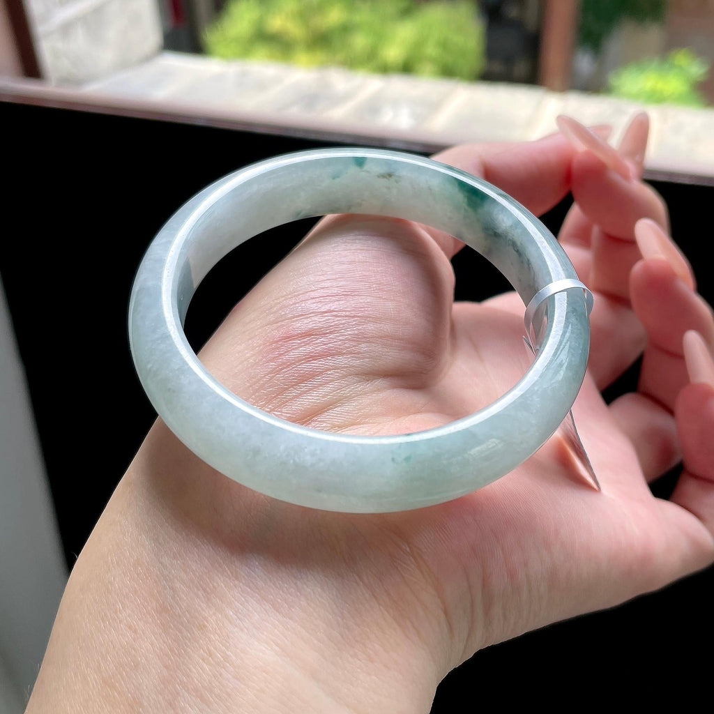 糯种蓝飘花正圈平安镯 56圈 天然缅甸A货翡翠（yc522691）