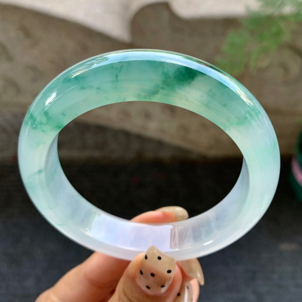 糯冰飘花翡翠平安镯（57.8mm）（yc028627）