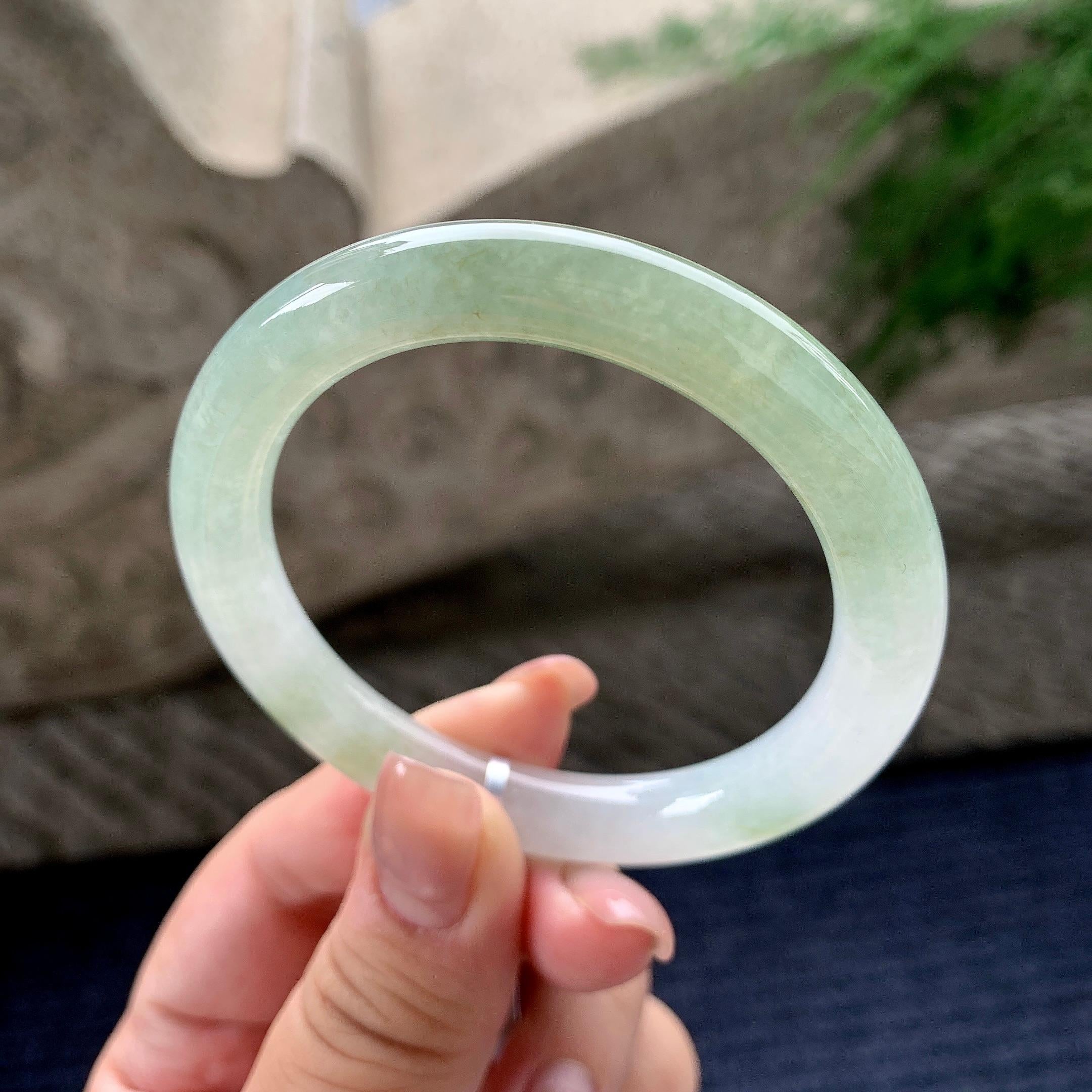 细糯种晴底半山水圆条手镯 53.8圈口 天然缅甸A货翡翠（yc536195）