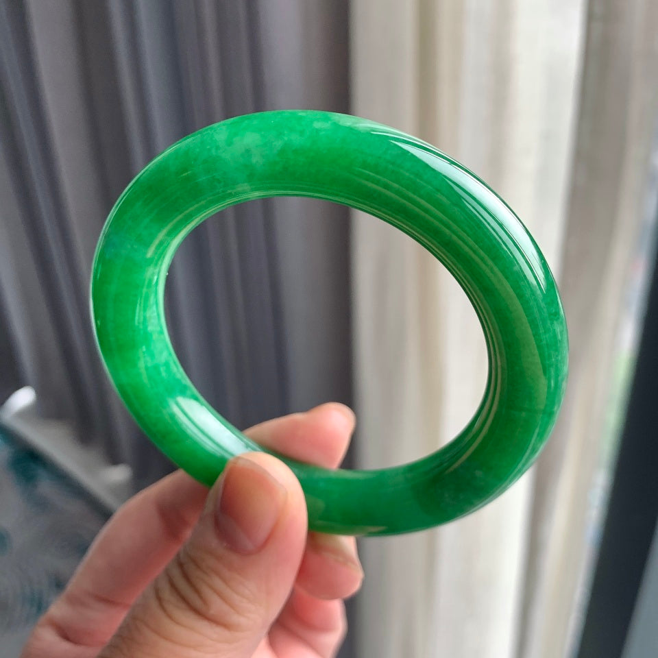 细糯种满绿圆条手镯（55mm）（yc093328）