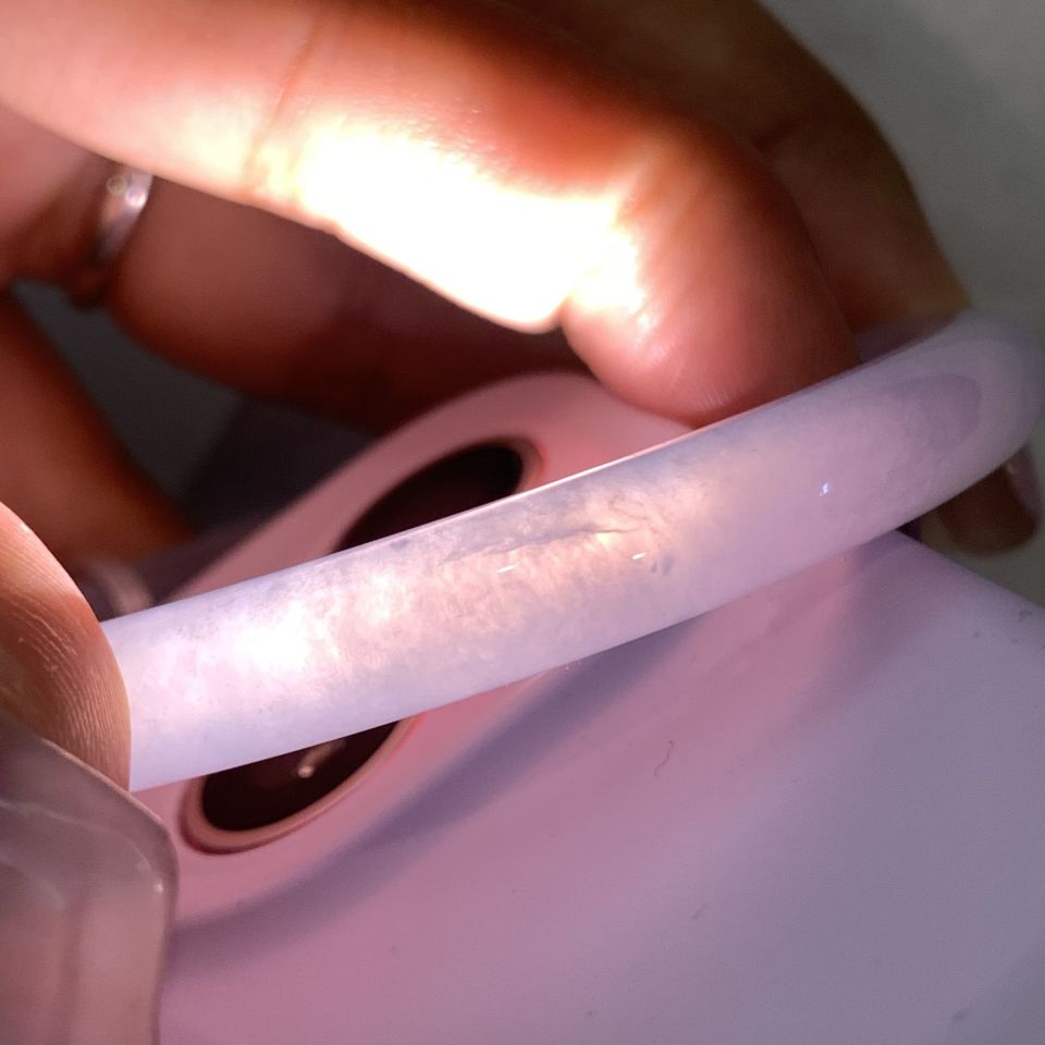 糯冰种淡紫罗兰飘花圆条手镯（52.2mm）（yc106292）