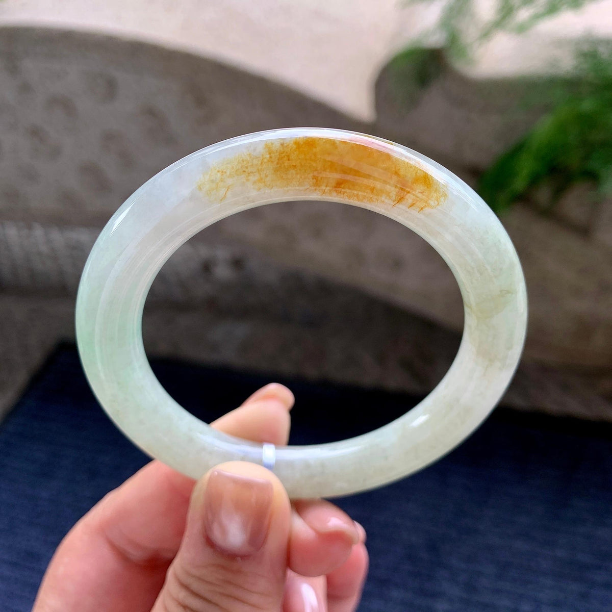 细糯种黄翡圆条手镯 53圈口 （yc705887）
