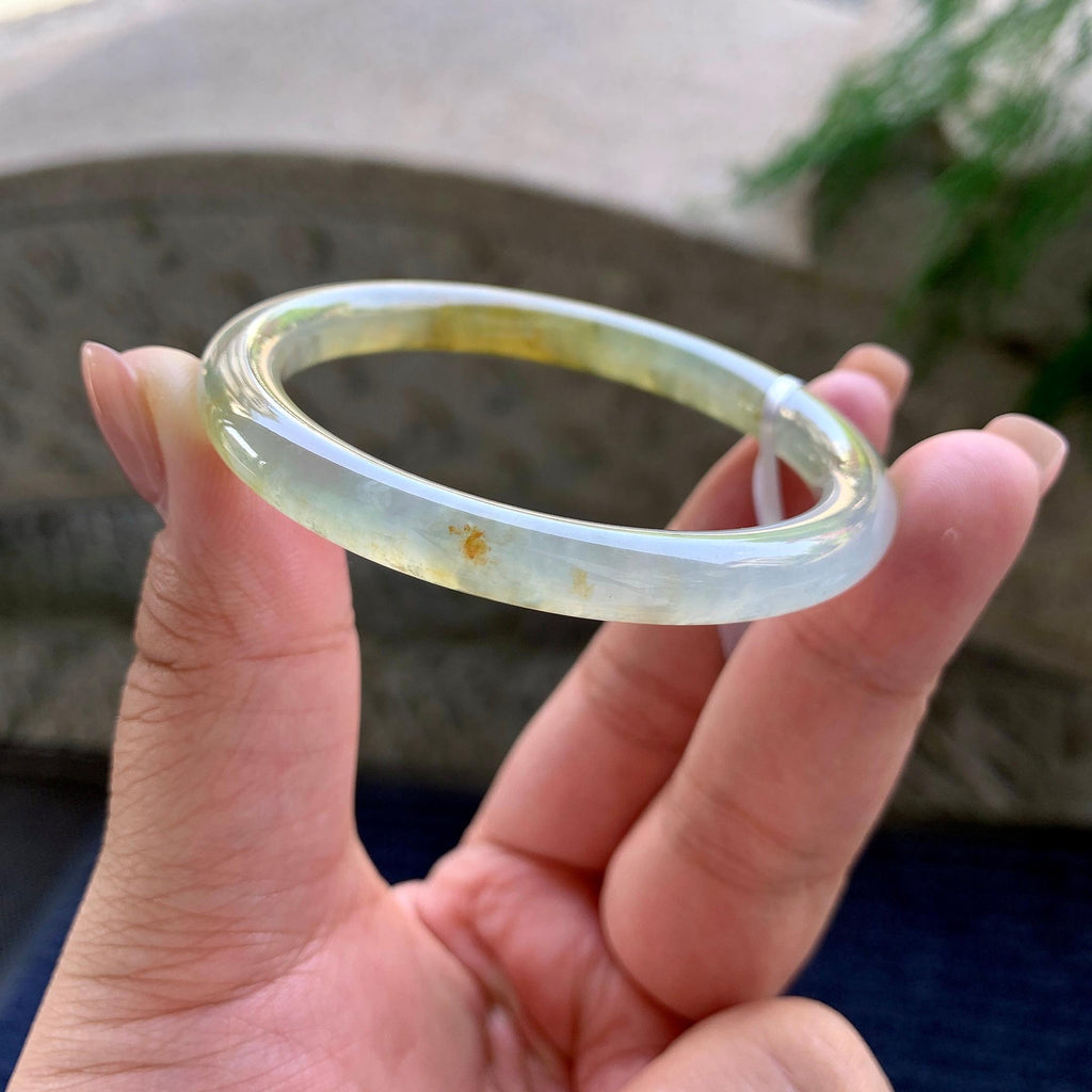 小圈口 糯冰种黄翡圆条手镯 51.5圈口 天然缅甸A货翡翠（yc498079）
