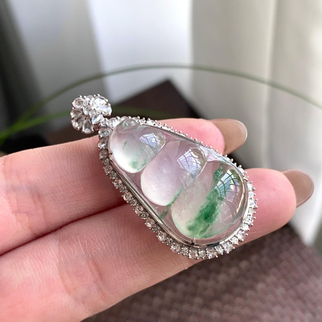 18k金钻镶冰种飘花福豆吊坠（yc263867）