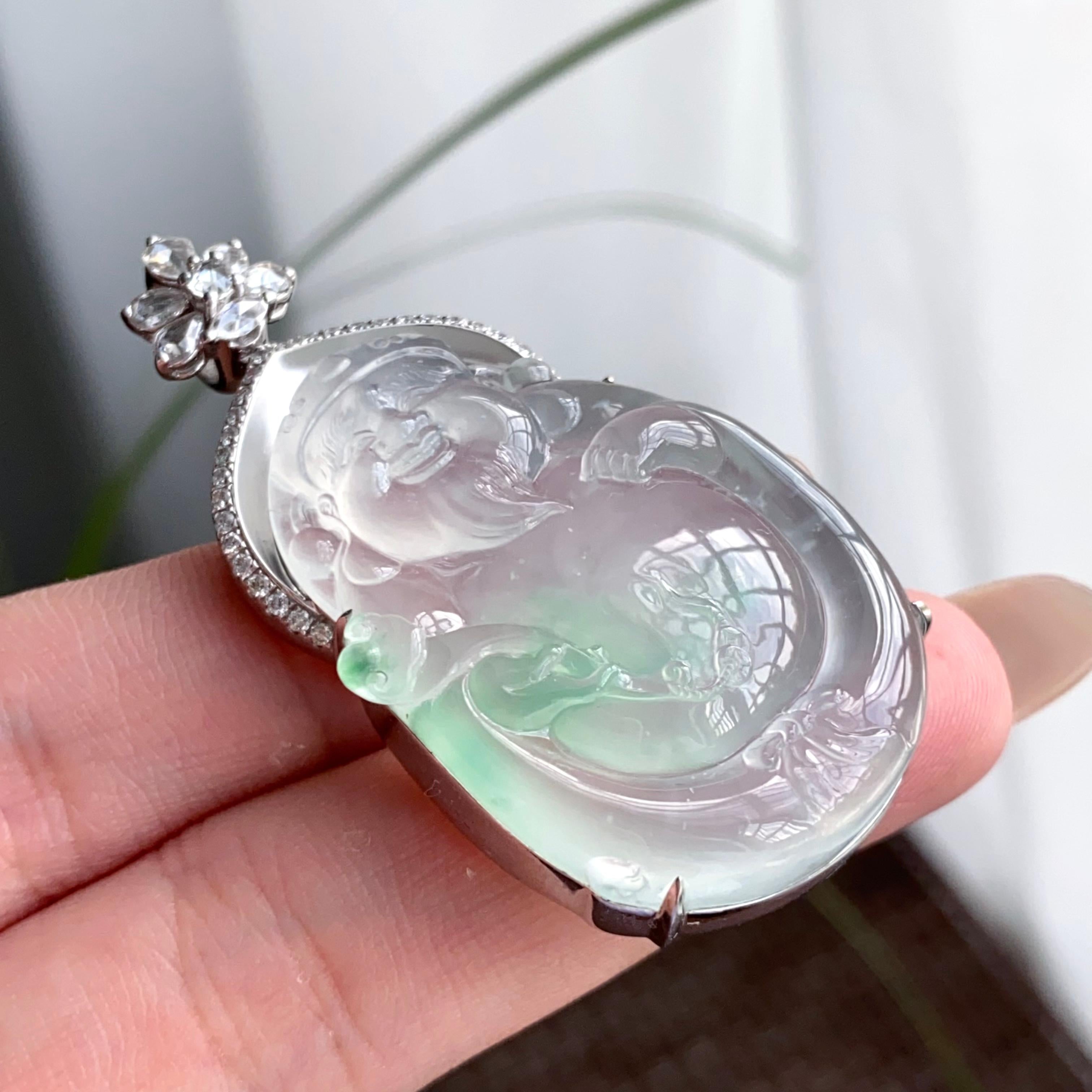 18k金钻镶冰种飘花财神吊坠（yc250290）