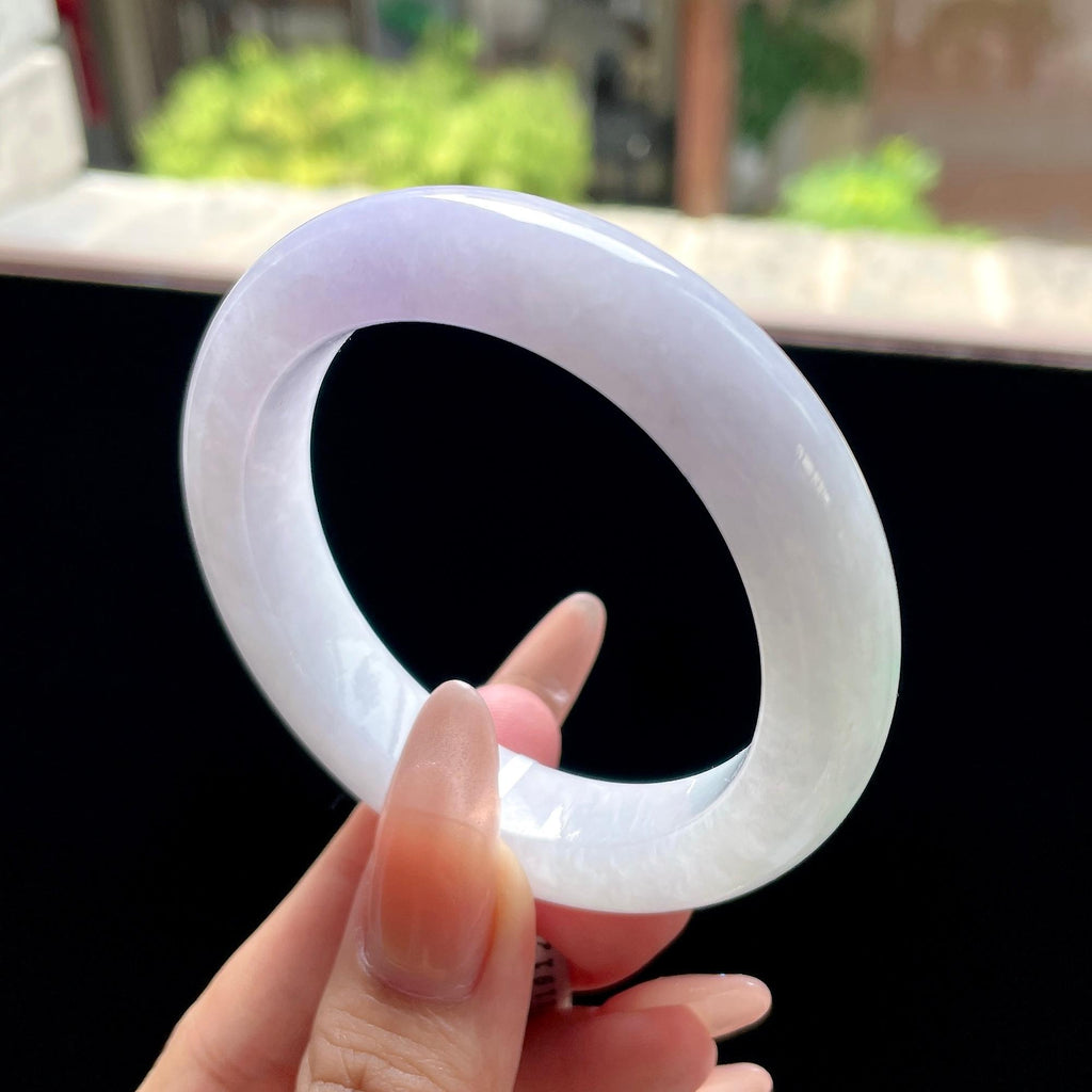 小圈口 糯种粉紫罗兰正圈平安镯 52圈 天然缅甸A货翡翠（yc522700）